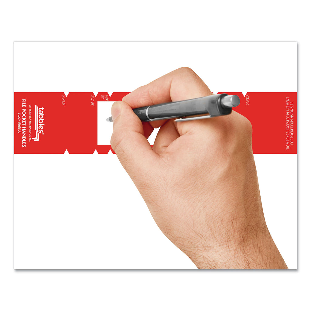 File Pocket Handles, 9.63 x 2, Red/White, 4/Sheet, 12 Sheets/Pack - 