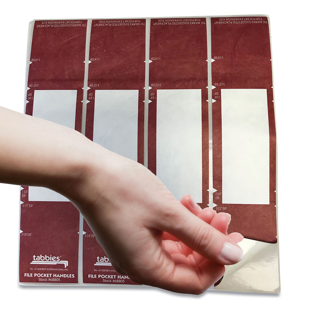 File Pocket Handles, 9.63 x 2, Red/White, 4/Sheet, 12 Sheets/Pack - 