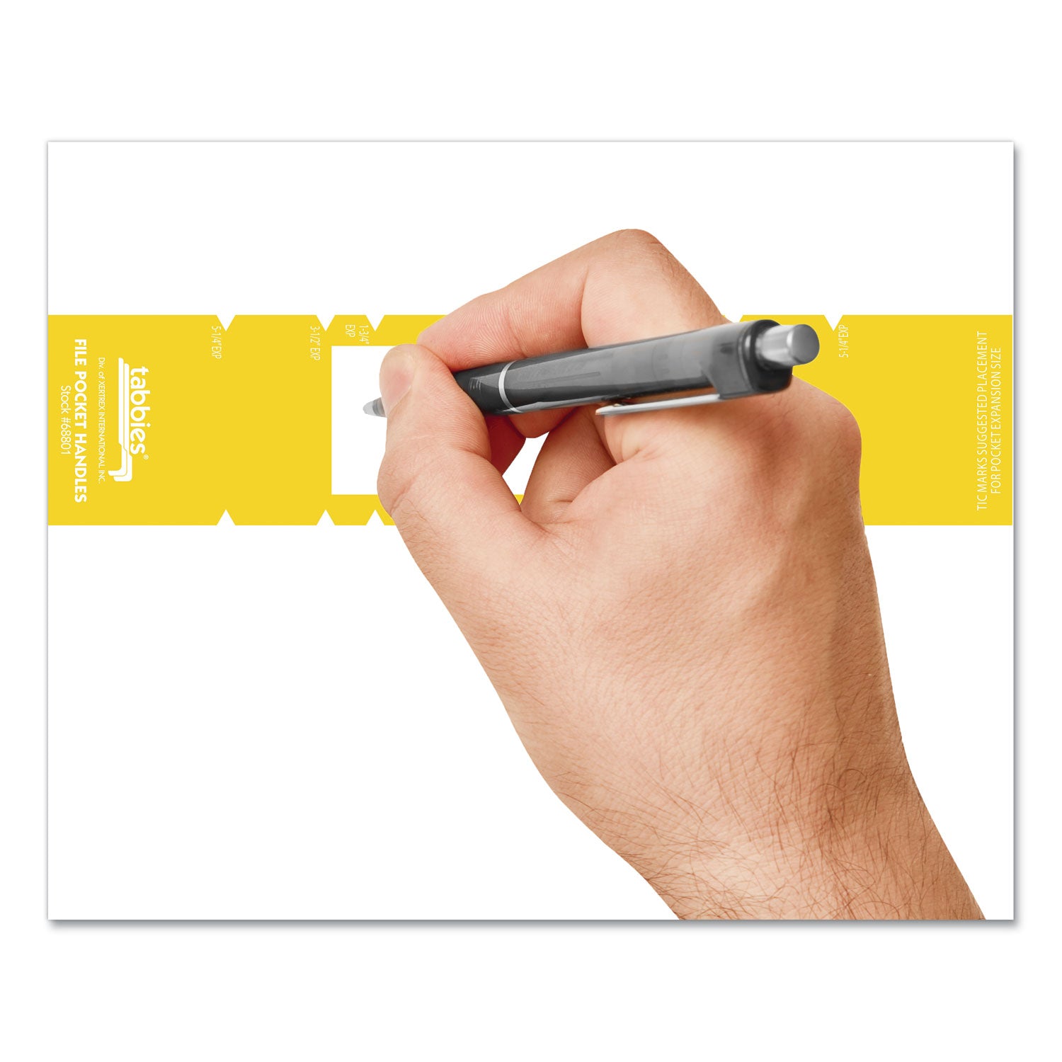File Pocket Handles, 9.63 x 2, Yellow/White, 4/Sheet, 12 Sheets/Pack - 