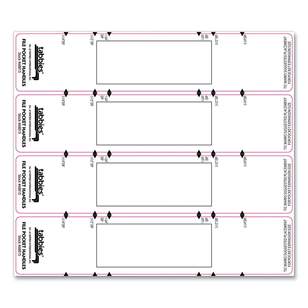 File Pocket Handles, 9.63 x 2, White, 4/Sheet, 12 Sheets/Pack - 