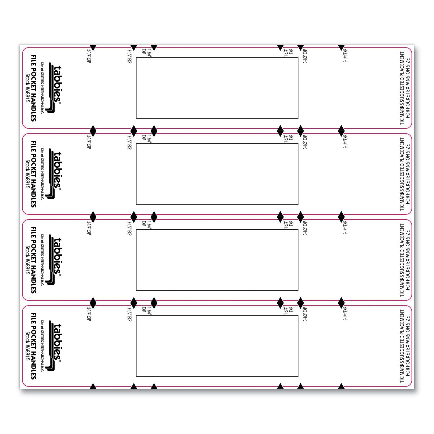 File Pocket Handles, 9.63 x 2, White, 4/Sheet, 12 Sheets/Pack - 