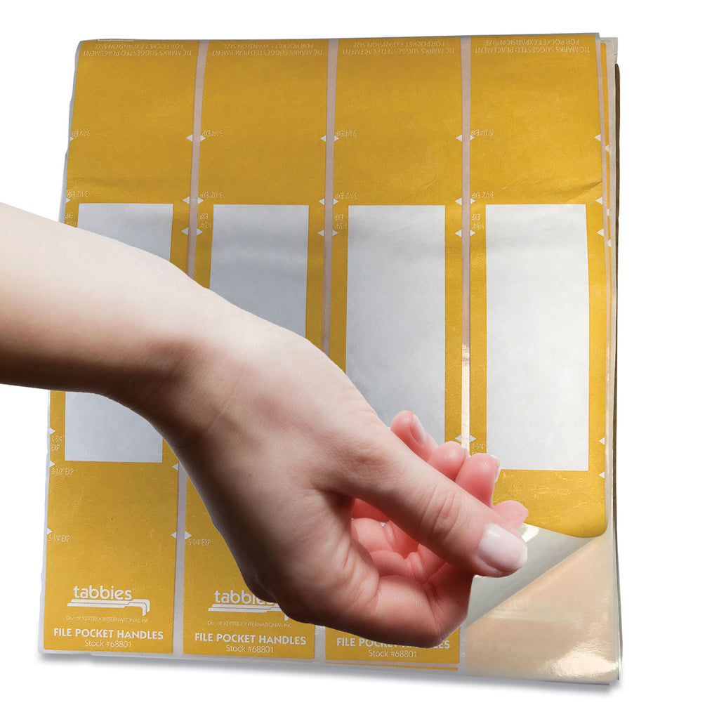 File Pocket Handles, 9.63 x 2, Yellow/White, 4/Sheet, 12 Sheets/Pack - 