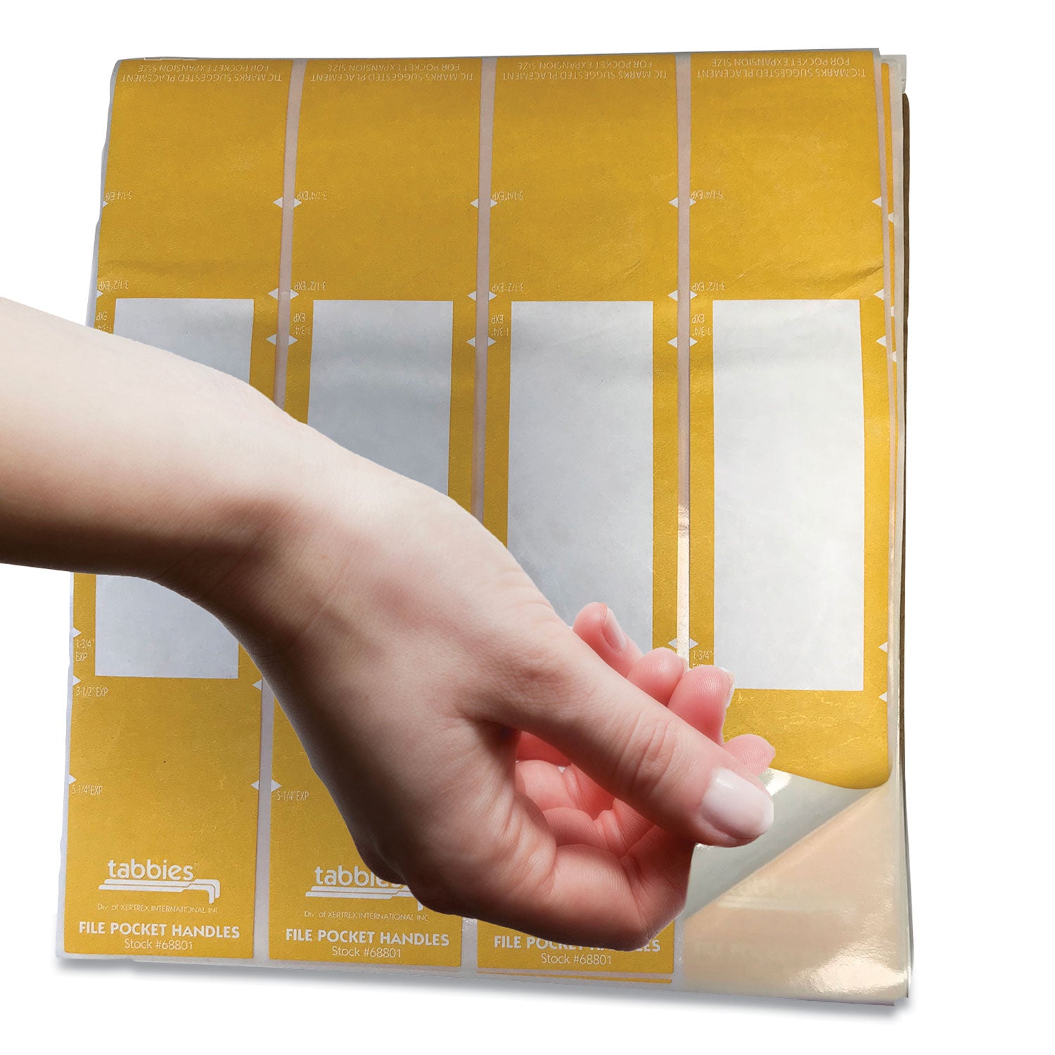 File Pocket Handles, 9.63 x 2, Yellow/White, 4/Sheet, 12 Sheets/Pack - 