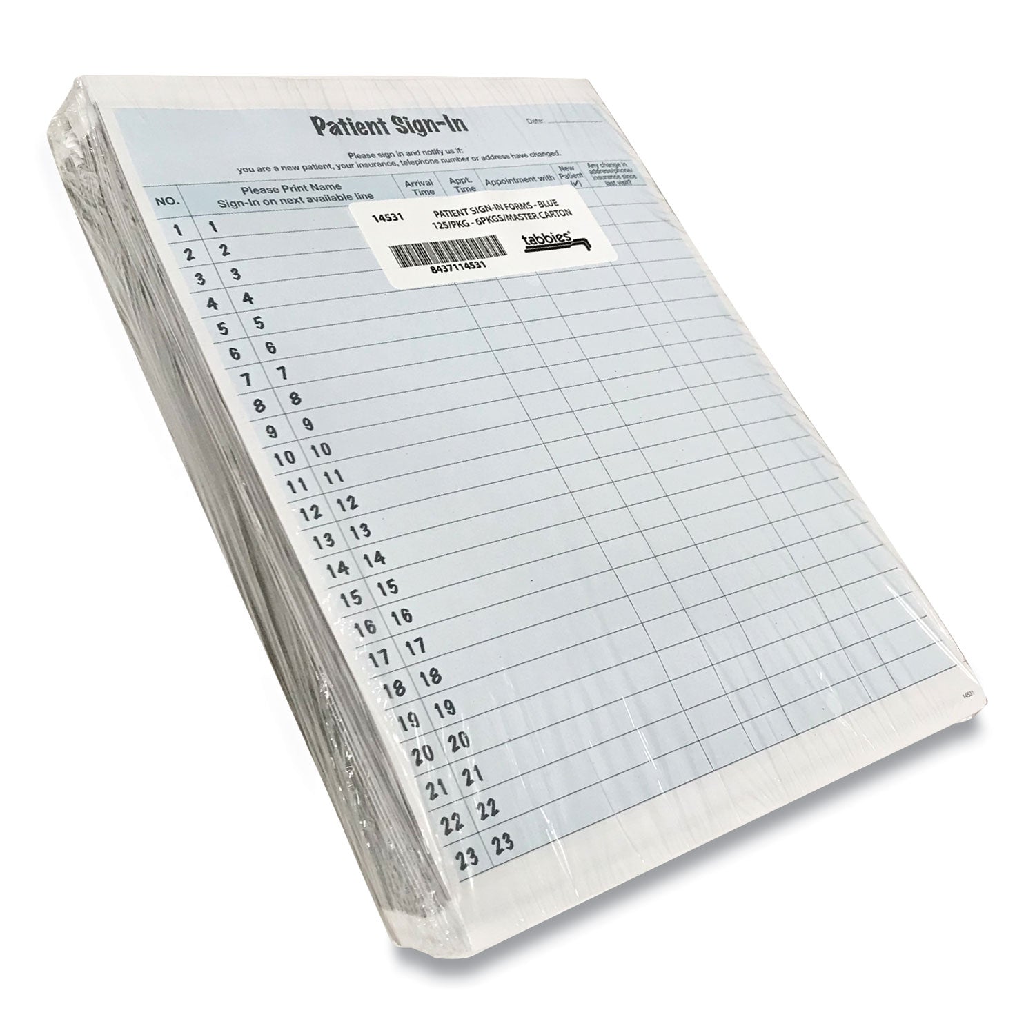 Patient Sign-In Label Forms, Two-Part Carbon, 8.5 x 11.63, Blue Sheets, 125 Forms Total - 