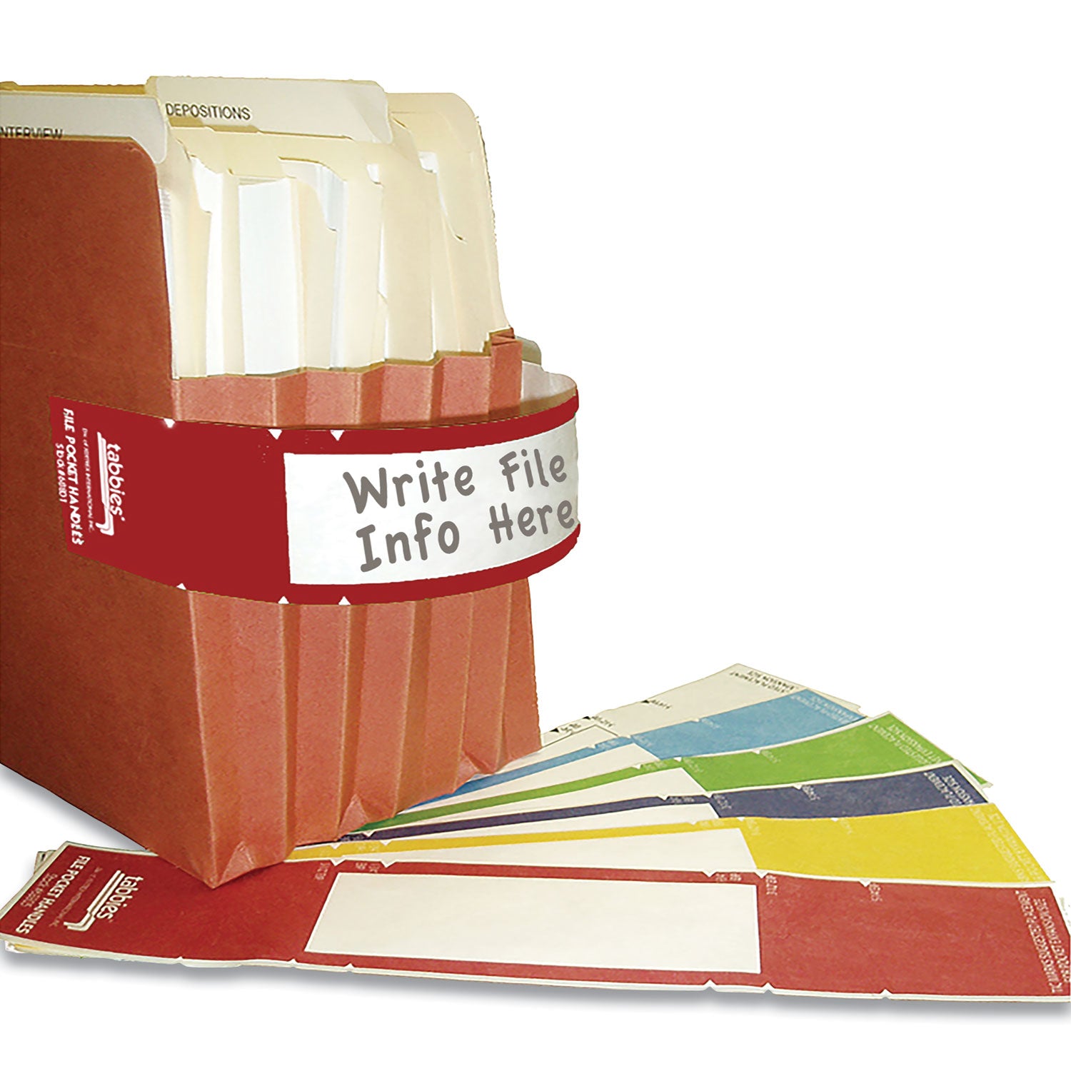 File Pocket Handles, 9.63 x 2, Red/White, 4/Sheet, 12 Sheets/Pack - 