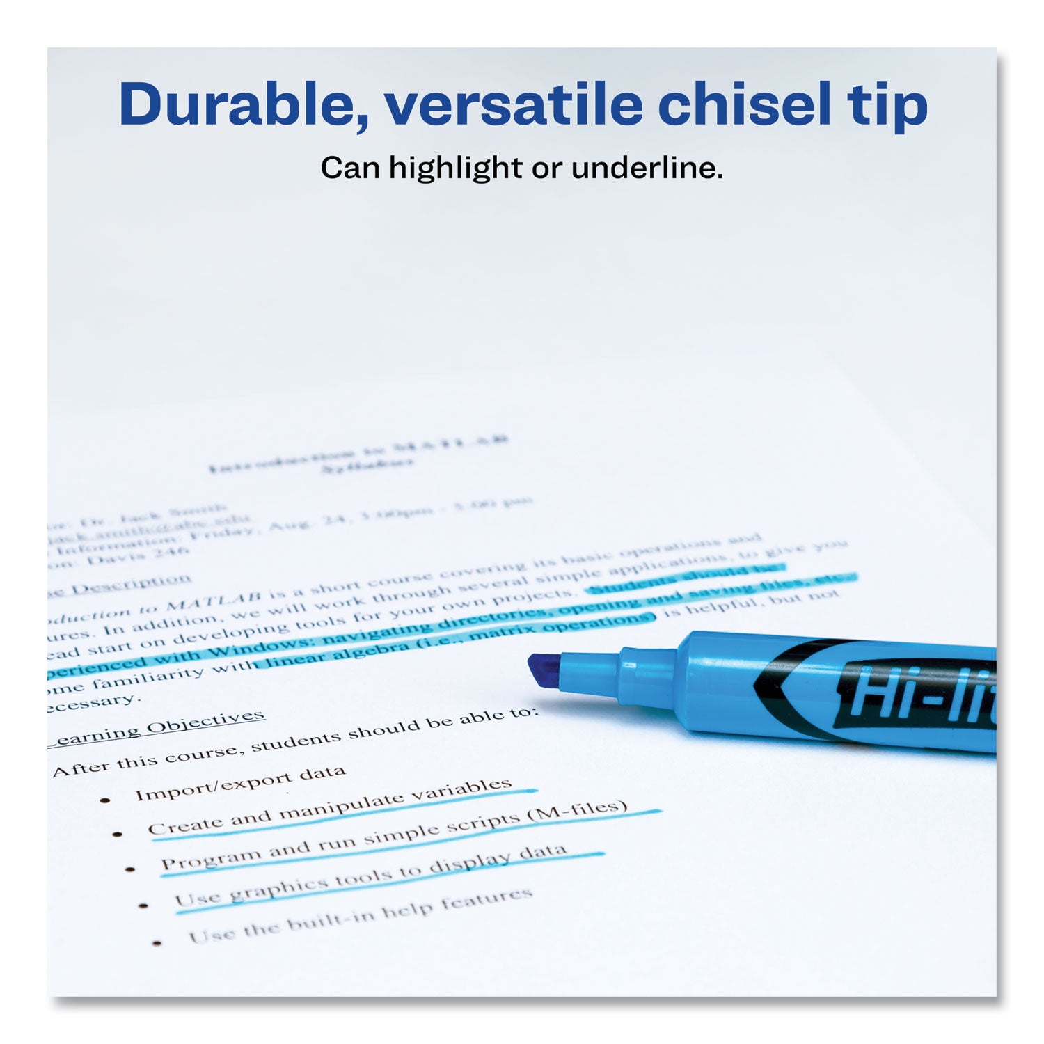 HI-LITER Desk-Style Highlighters, Fluorescent Blue Ink, Chisel Tip, Blue/Black Barrel, Dozen