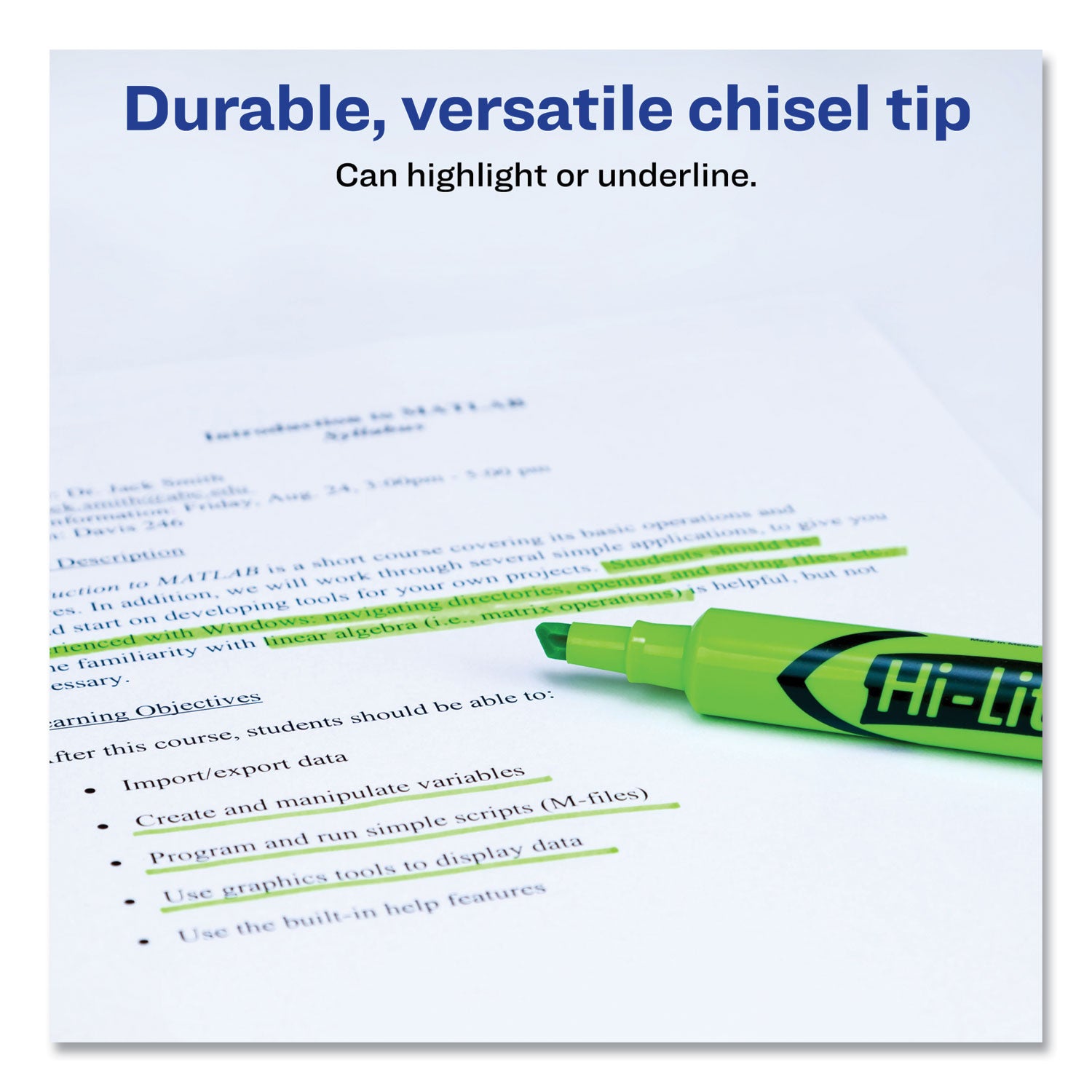 HI-LITER Desk-Style Highlighters, Fluorescent Green Ink, Chisel Tip, Green/Black Barrel, Dozen