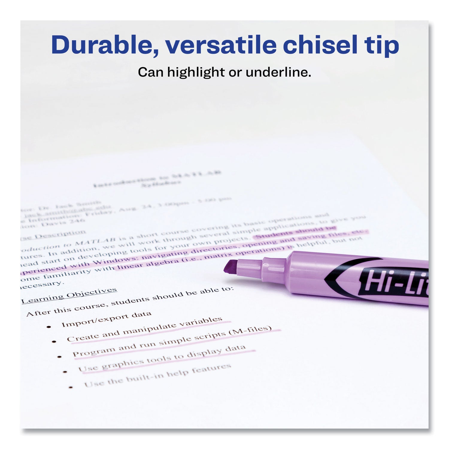 HI-LITER Desk-Style Highlighters, Fluorescent Purple Ink, Chisel Tip, Purple/Black Barrel, Dozen