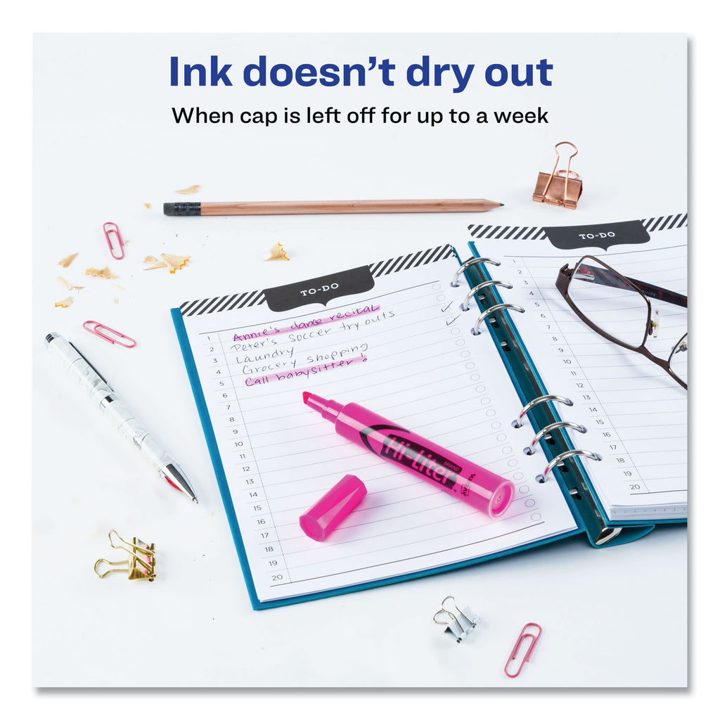 HI-LITER Desk-Style Highlighters, Fluorescent Pink Ink, Chisel Tip, Pink/Black Barrel, Dozen