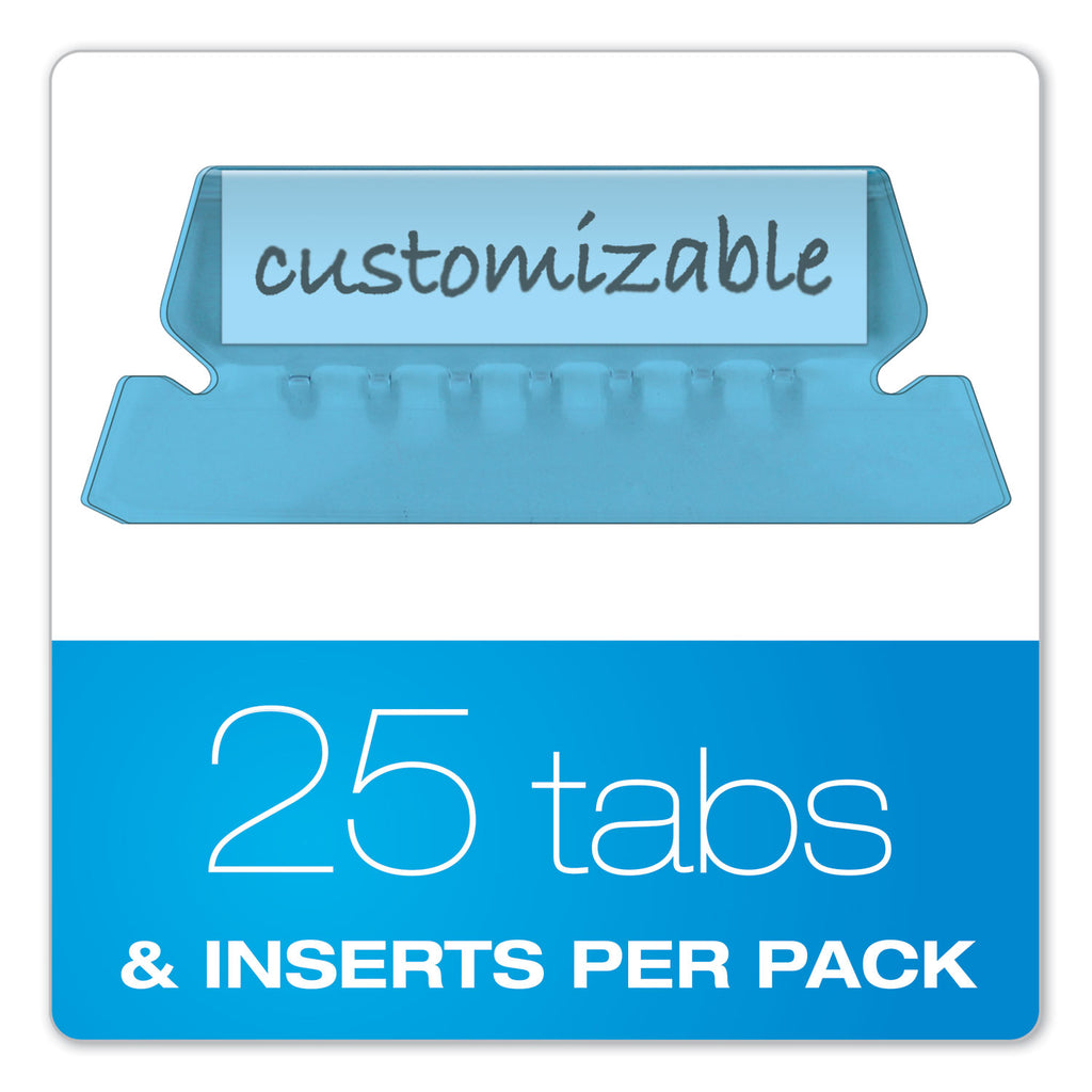 Transparent Colored Tabs For Hanging File Folders, 1/5-Cut, Blue, 2" Wide, 25/Pack