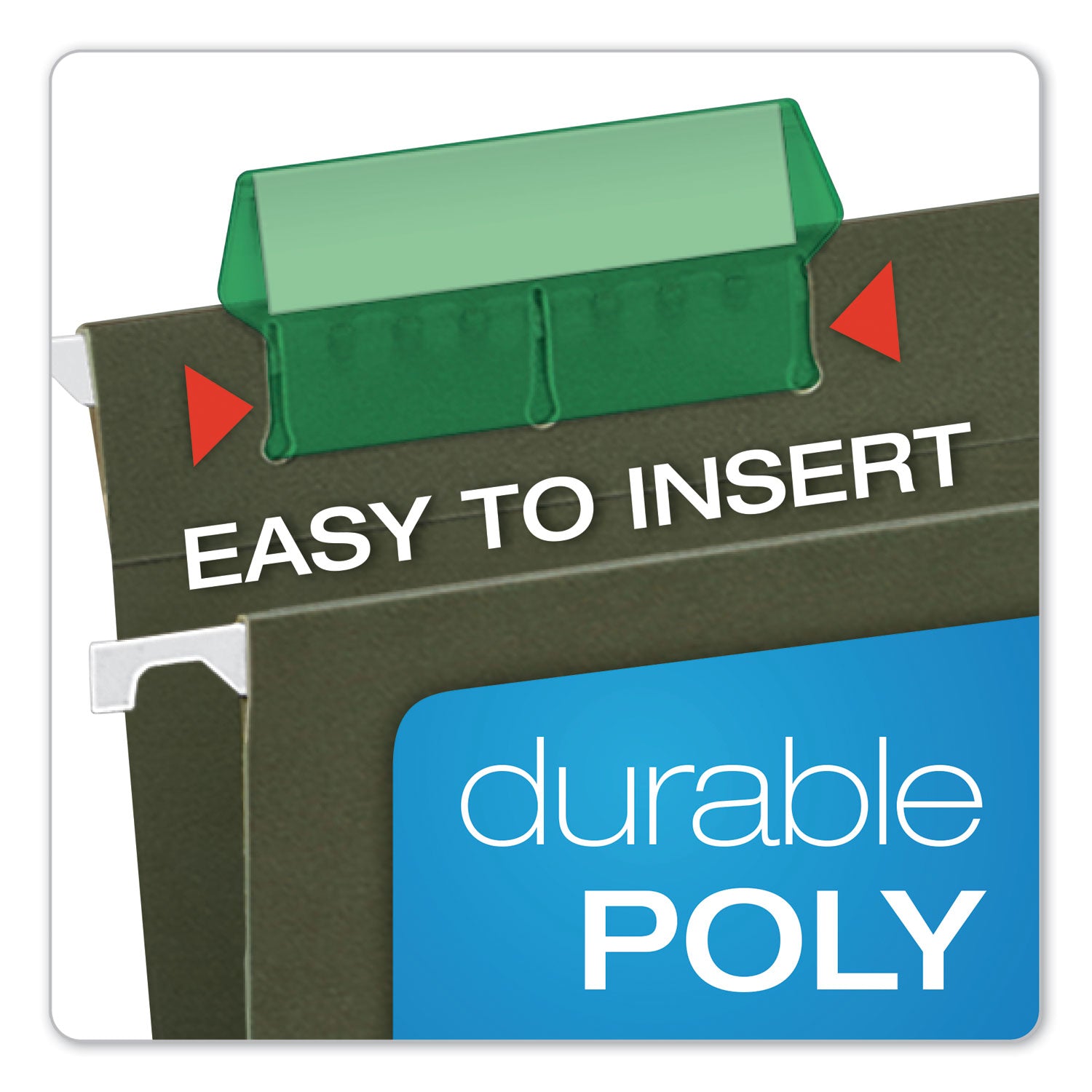 Transparent Colored Tabs For Hanging File Folders, 1/5-Cut, Green, 2" Wide, 25/Pack - 