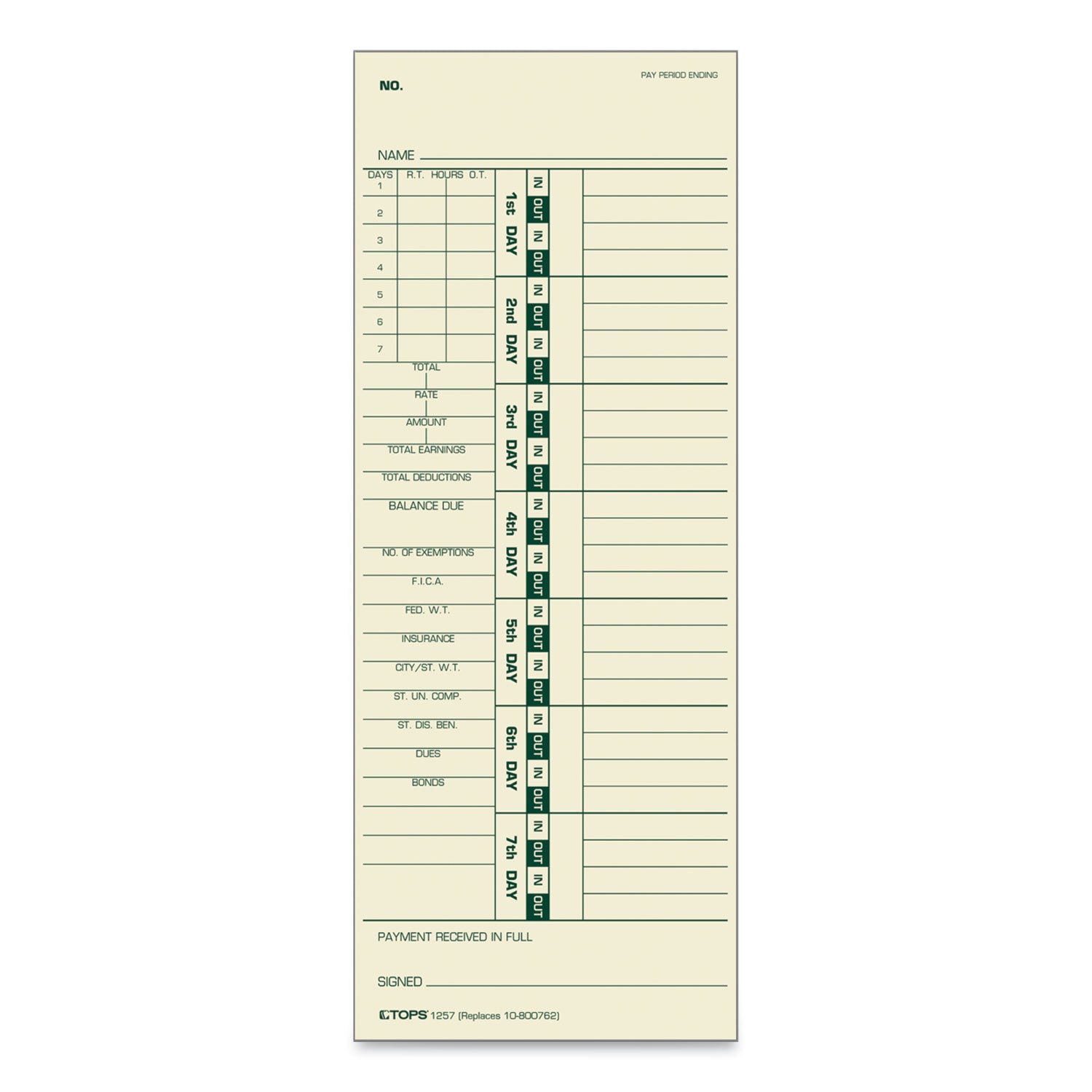 Time Clock Cards, Replacement for 10-800762, Two Sides, 3.5 x 9, 500/Box - 