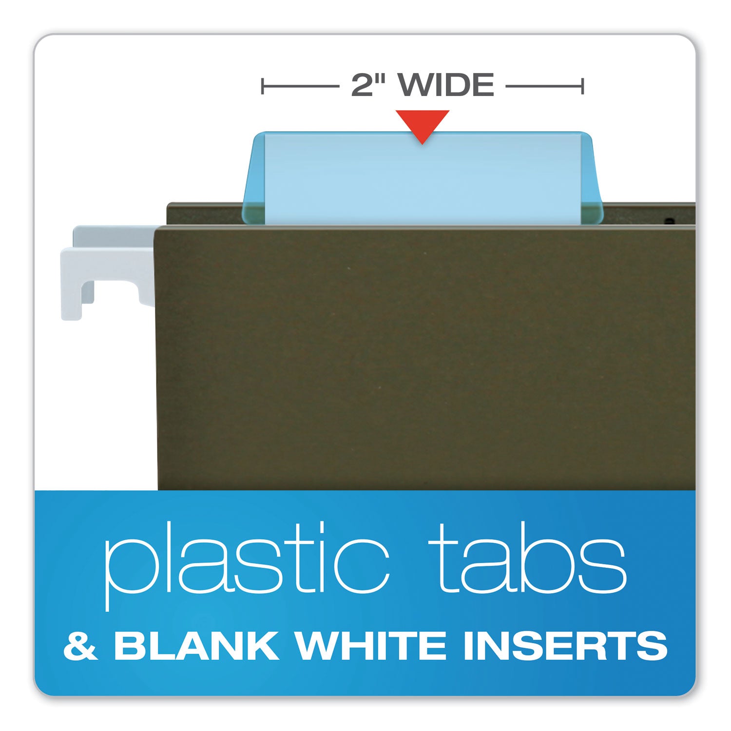 Transparent Colored Tabs For Hanging File Folders, 1/5-Cut, Blue, 2" Wide, 25/Pack - 