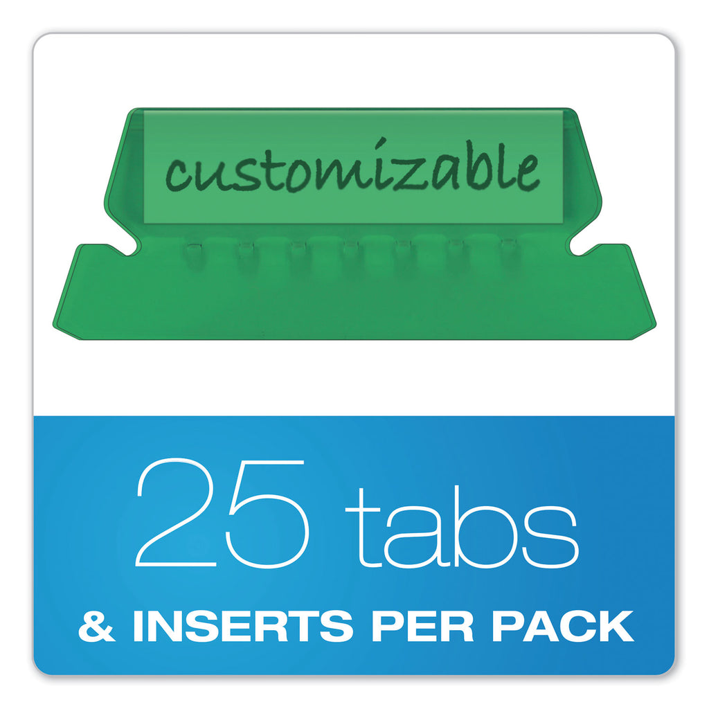 Transparent Colored Tabs For Hanging File Folders, 1/5-Cut, Green, 2" Wide, 25/Pack - 