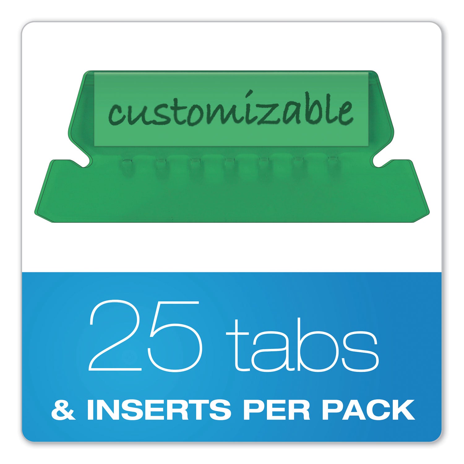 Transparent Colored Tabs For Hanging File Folders, 1/5-Cut, Green, 2" Wide, 25/Pack - 