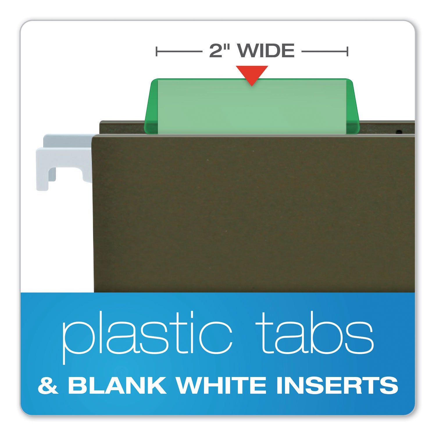 Transparent Colored Tabs For Hanging File Folders, 1/5-Cut, Green, 2" Wide, 25/Pack - 