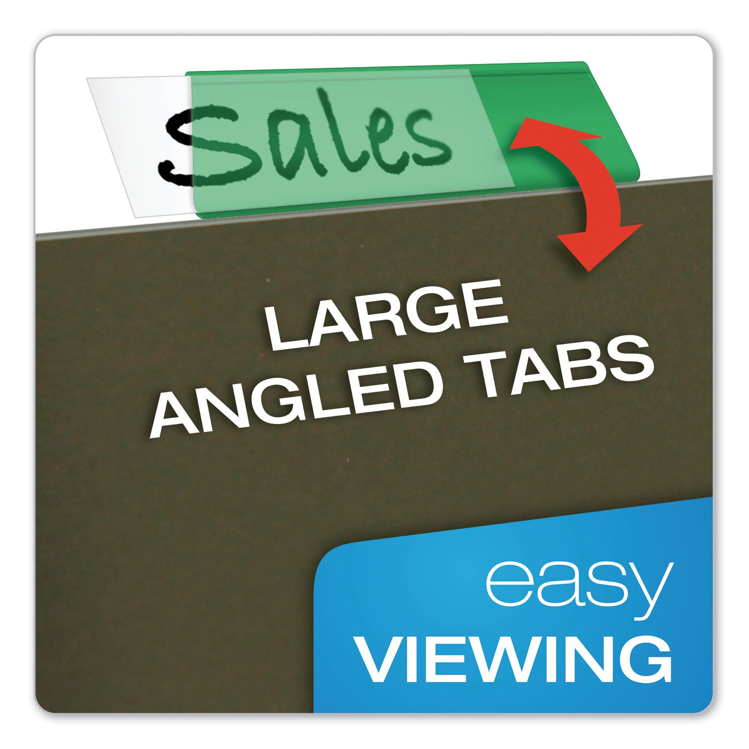 Transparent Colored Tabs For Hanging File Folders, 1/5-Cut, Green, 2" Wide, 25/Pack - 