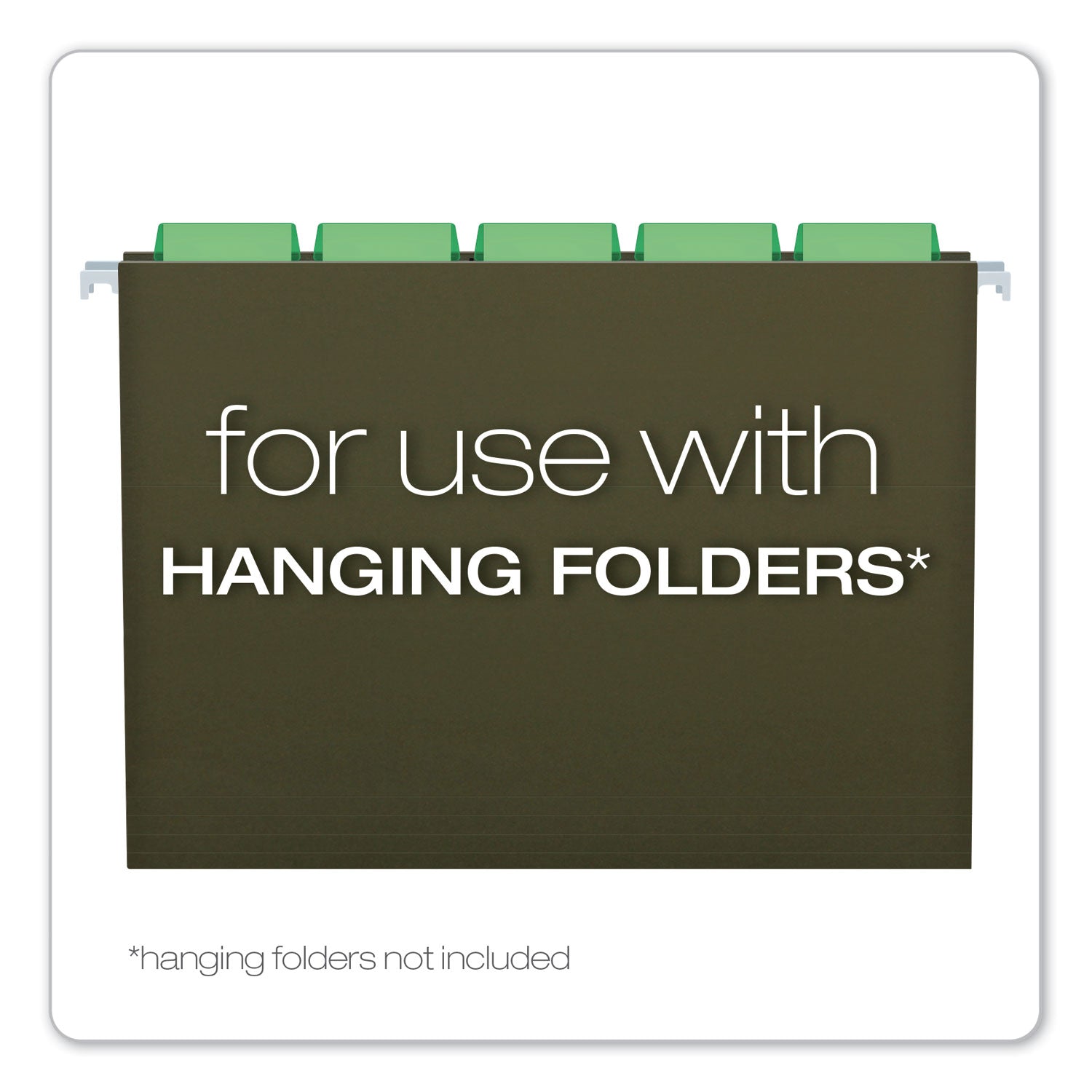 Transparent Colored Tabs For Hanging File Folders, 1/5-Cut, Green, 2" Wide, 25/Pack - 