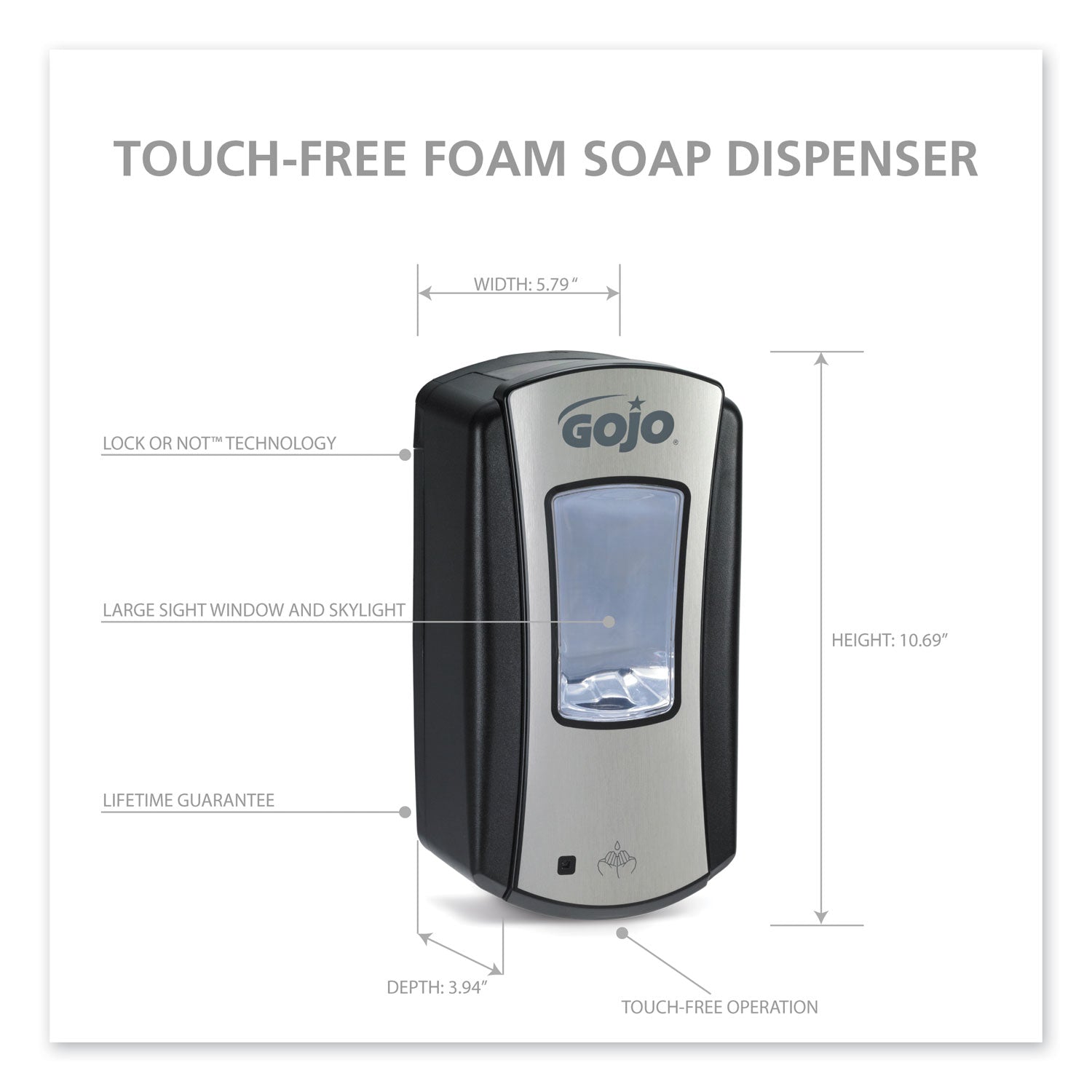 LTX-12 Touch-Free Dispenser, 1,200 mL, 5.75 x 3.33 x 10.5, Brushed Chrome/Black