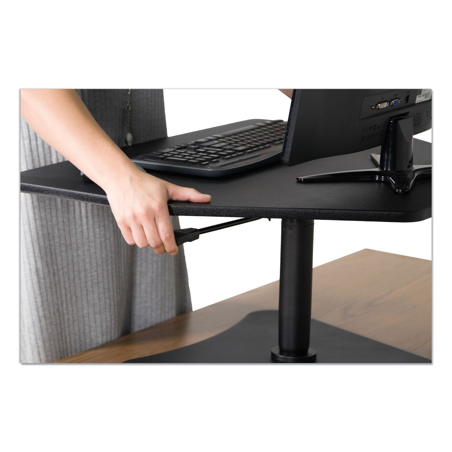 High Rise Adjustable Stand-Up Desk Converter, 28" x 23" x 12" to 16.75", Black, Ships in 1-3 Business Days - 7