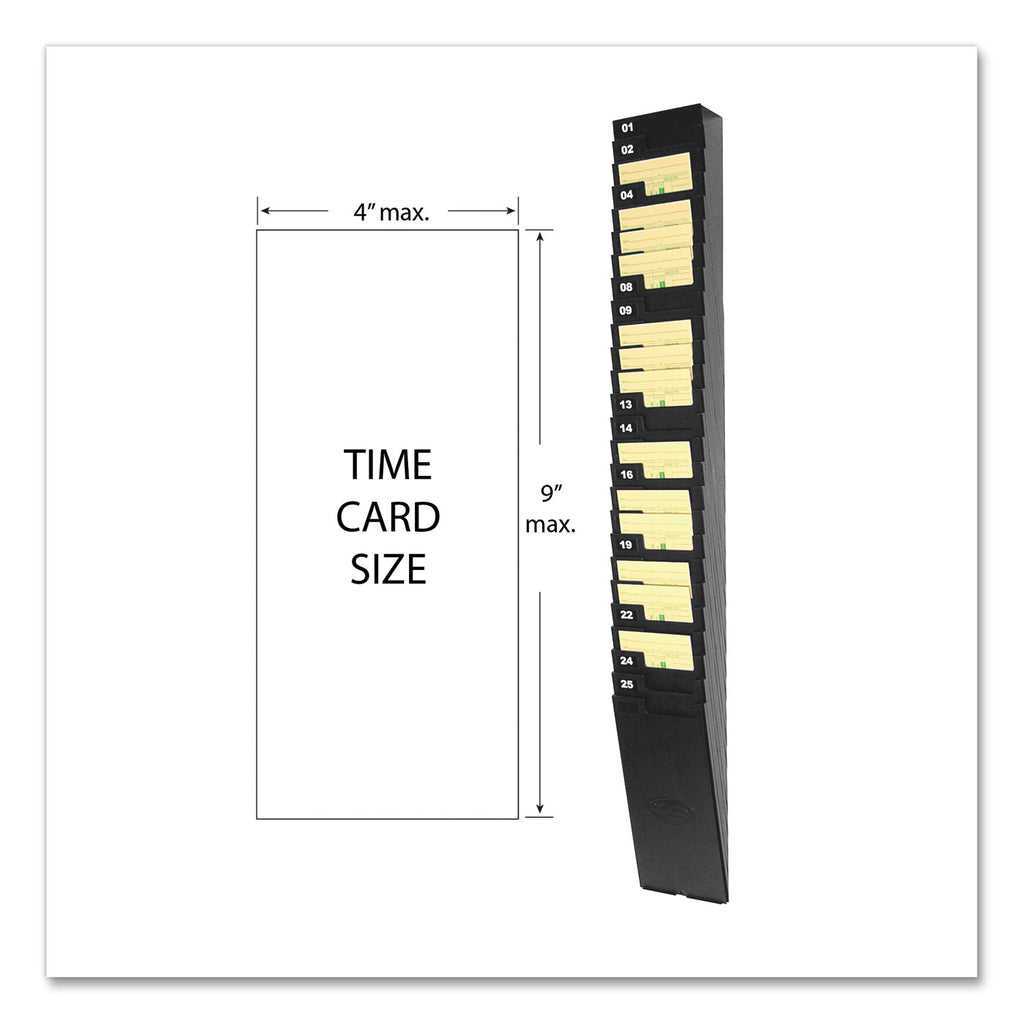 Time Card Rack for 9" Cards, 25 Pockets, ABS Plastic, Black