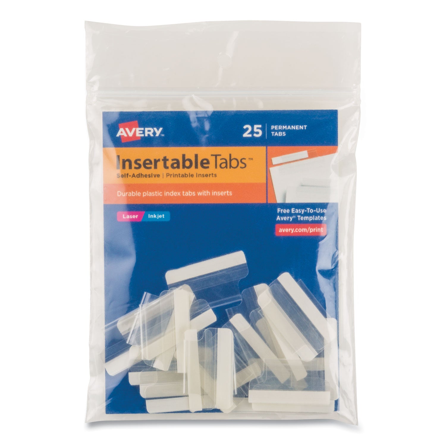 Insertable Index Tabs with Printable Inserts, 1/5-Cut, Clear, 1" Wide, 25/Pack - 