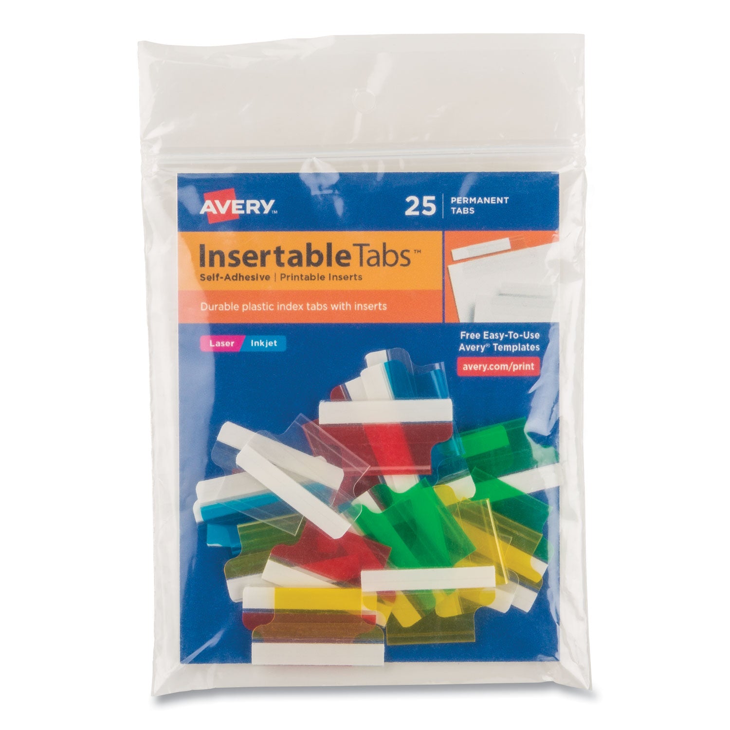 Insertable Index Tabs with Printable Inserts, 1/5-Cut, Assorted Colors, 1" Wide, 25/Pack - 