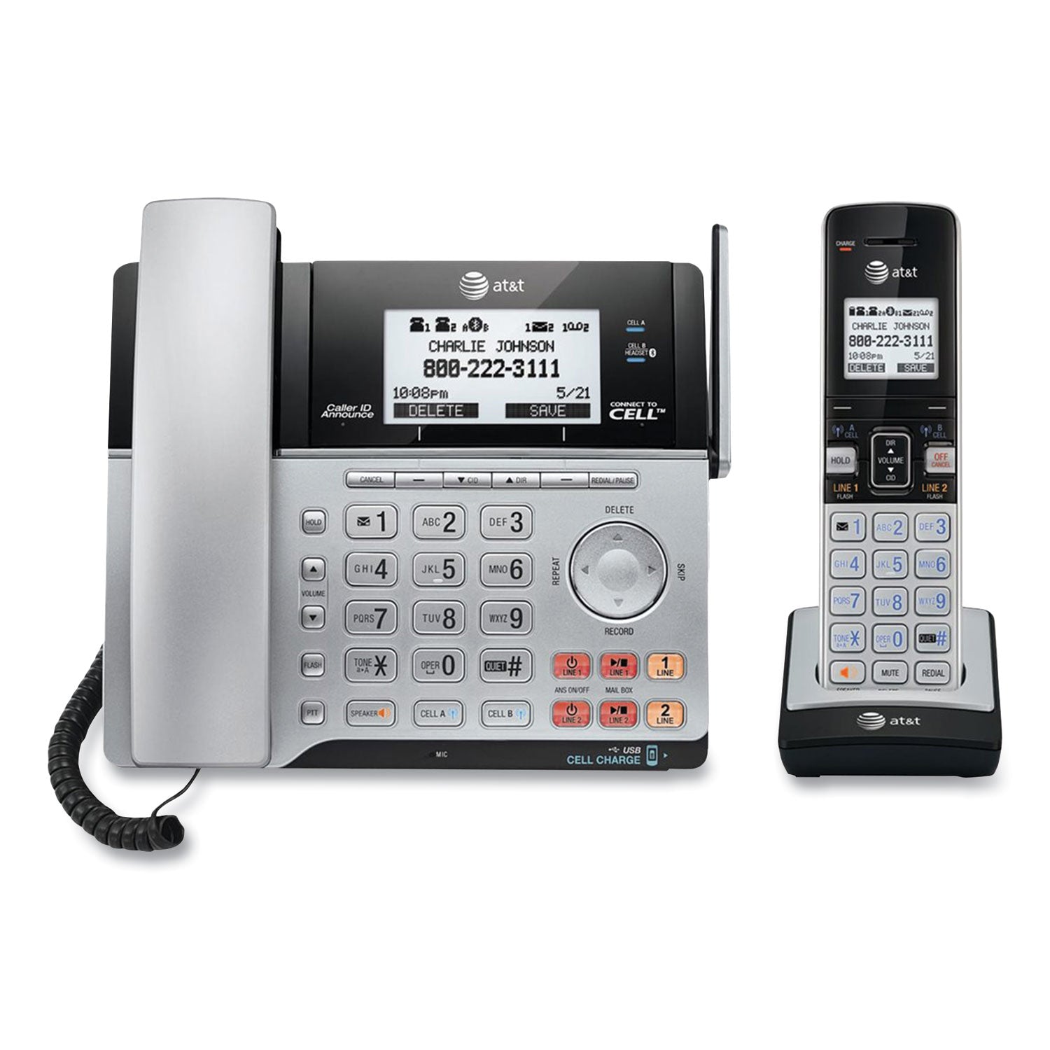 connect-to-cell-tl86103-two-line-corded-cordless-phone-corded-base-station-and-1-additional-handset-black-silver_atttl86103 - 1