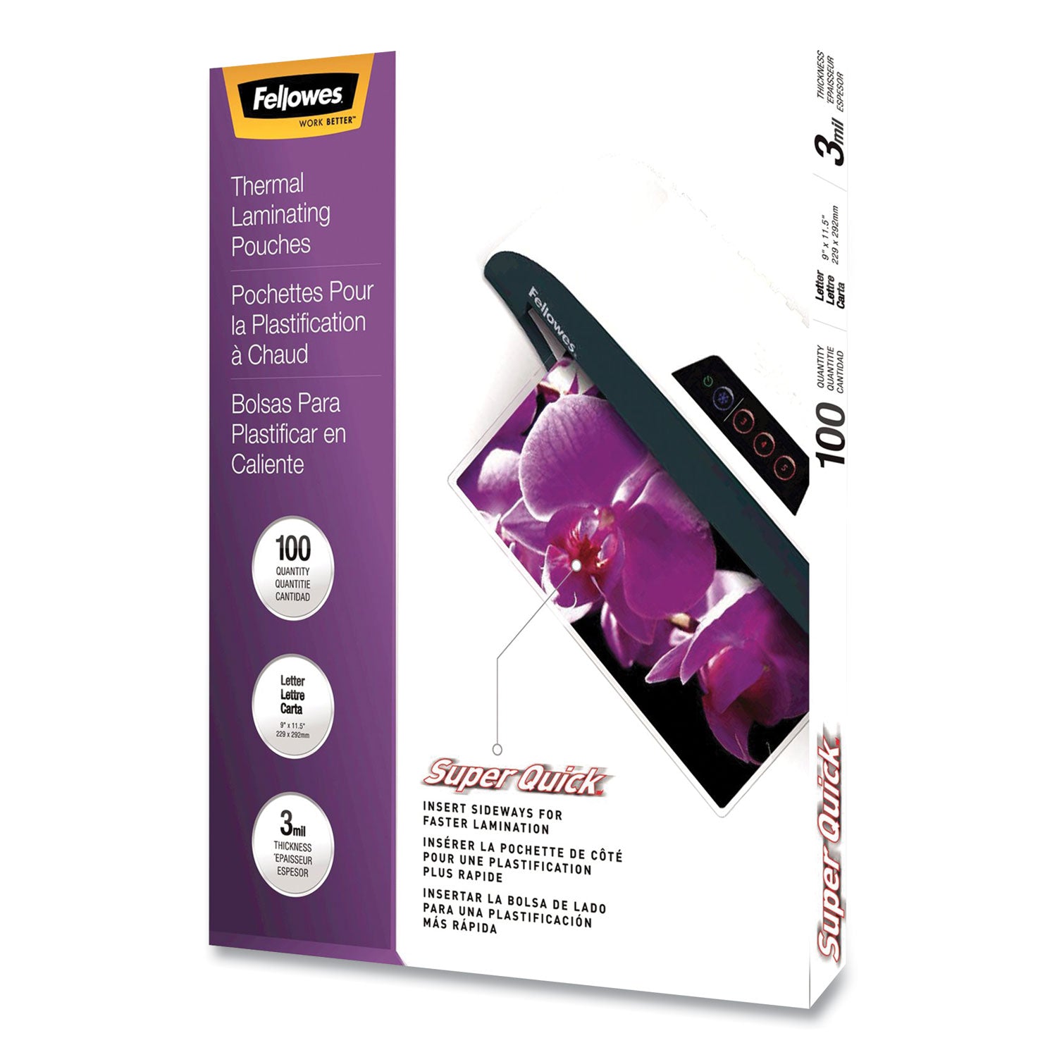 SuperQuick Thermal Laminating Pouches, 3 mil, 9" x 11.5", Gloss Clear, 100/Pack - 