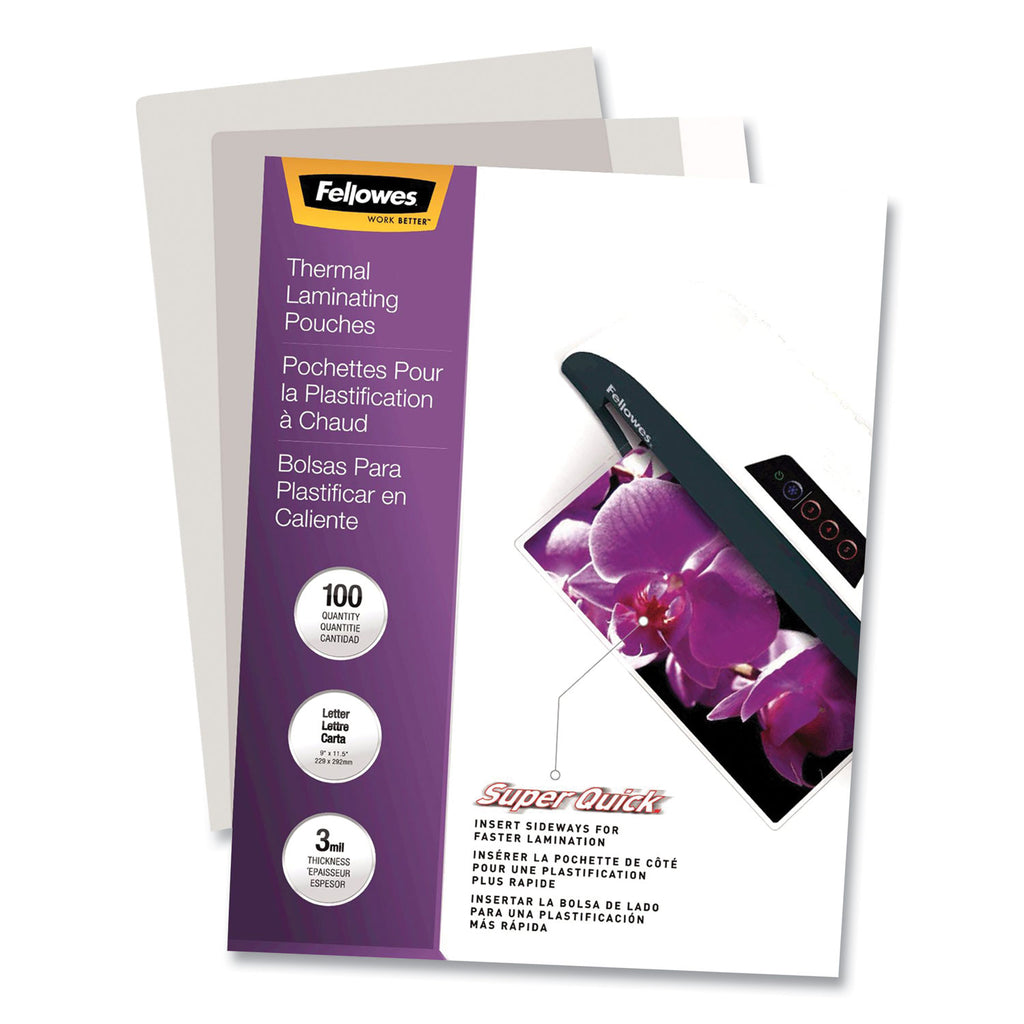 SuperQuick Thermal Laminating Pouches, 3 mil, 9" x 11.5", Gloss Clear, 100/Pack - 