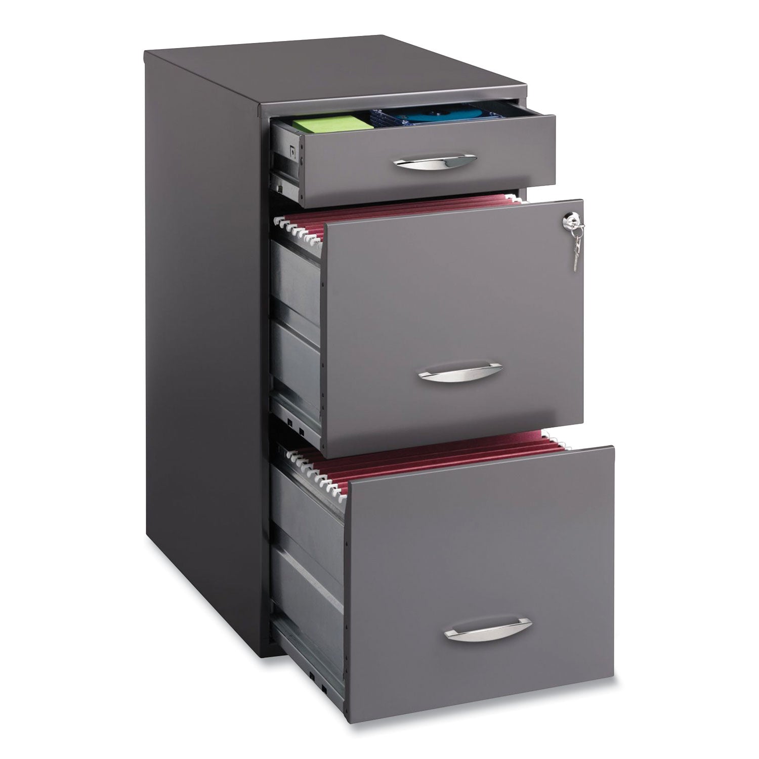 Utility File Cabinet, 3-Drawers: Pencil/File/File, Letter, Charcoal, 14.5" x 18" x 27.13 - 2