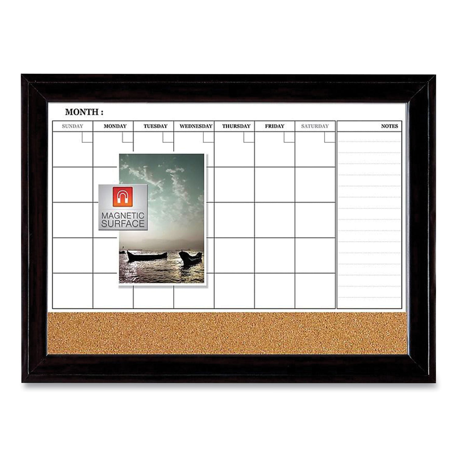 magnetic-combination-dry-erase-calendar-cork-board-35-x-23-tan-white-surface-black-wood-frame_qrt79284 - 1