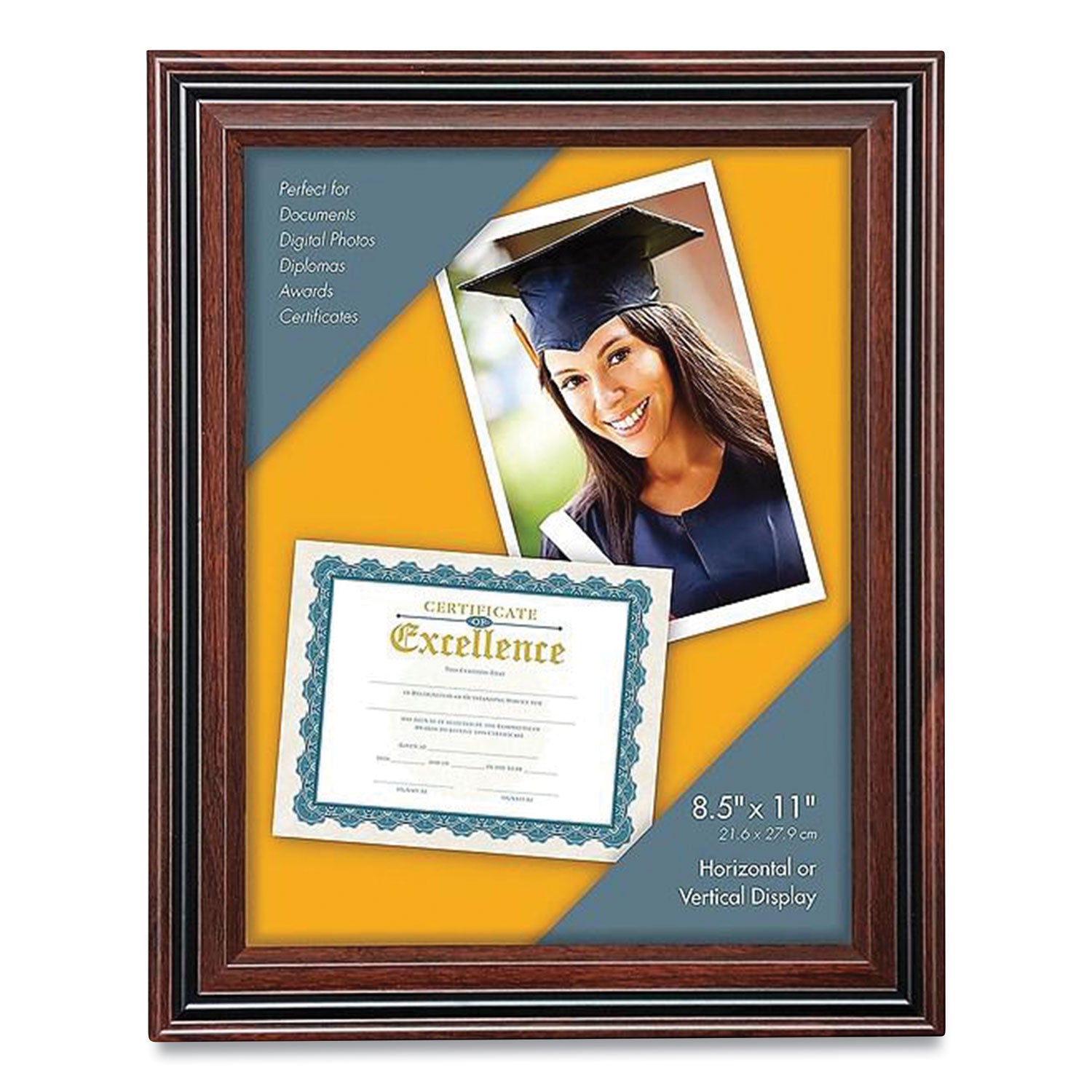 Advantus Certificate Frame - 8.50" x 11" Frame Size - Desktop - Vertical, Horizontal - Dust Resistant, Debris Resistant - 1 Each - Rosewood