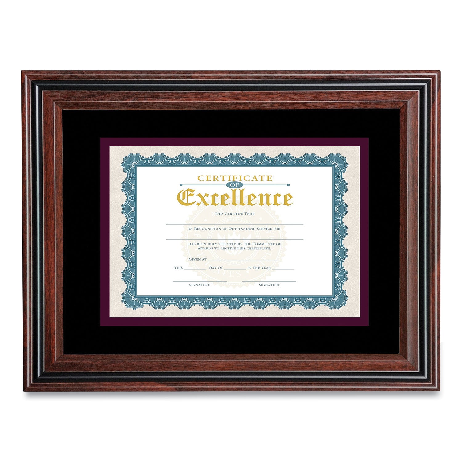 Advantus Double Matted Certificate Frame - 11" x 14" Frame Size - Vertical, Horizontal - Double Mat, Dust Resistant, Debris Resistant - 1 Each - Rosewood