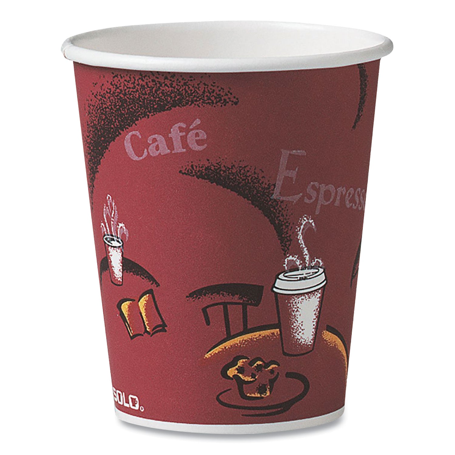 Paper Hot Drink Cups in Bistro Design, 10 oz, Maroon, 1,000/Carton - 