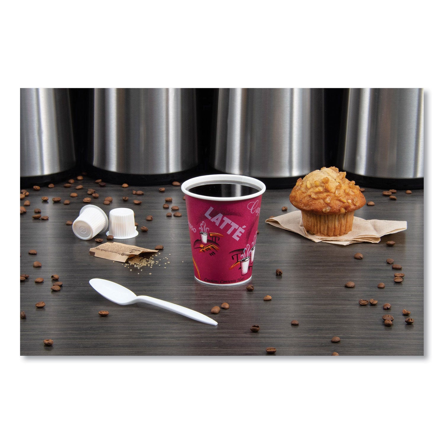 Paper Hot Drink Cups in Bistro Design, 10 oz, Maroon, 1,000/Carton