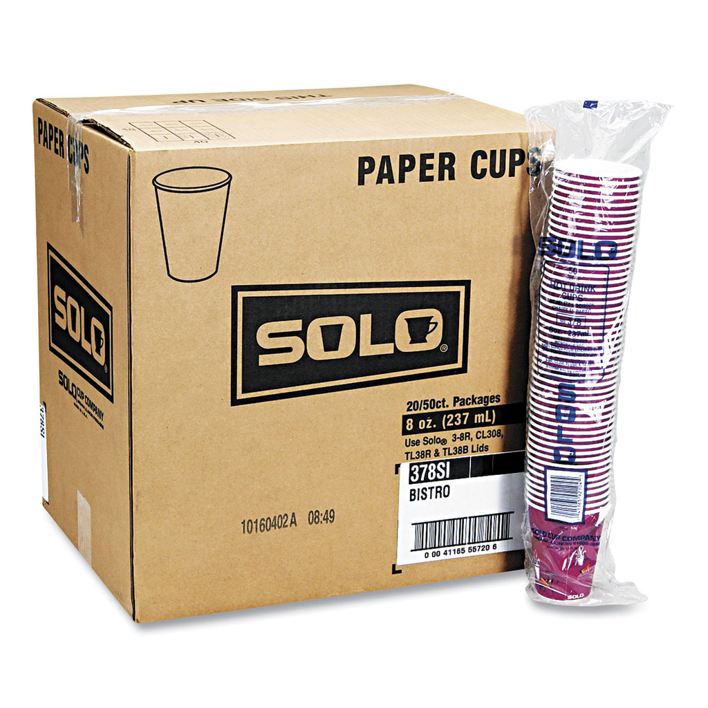 Paper Hot Drink Cups in Bistro Design, 10 oz, Maroon, 1,000/Carton
