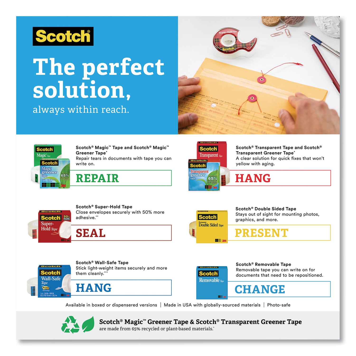 Super-Hold Tape Refill, 1" Core, 0.75" x 27.77 yds, Crystal Clear, 10 Rolls/Pack