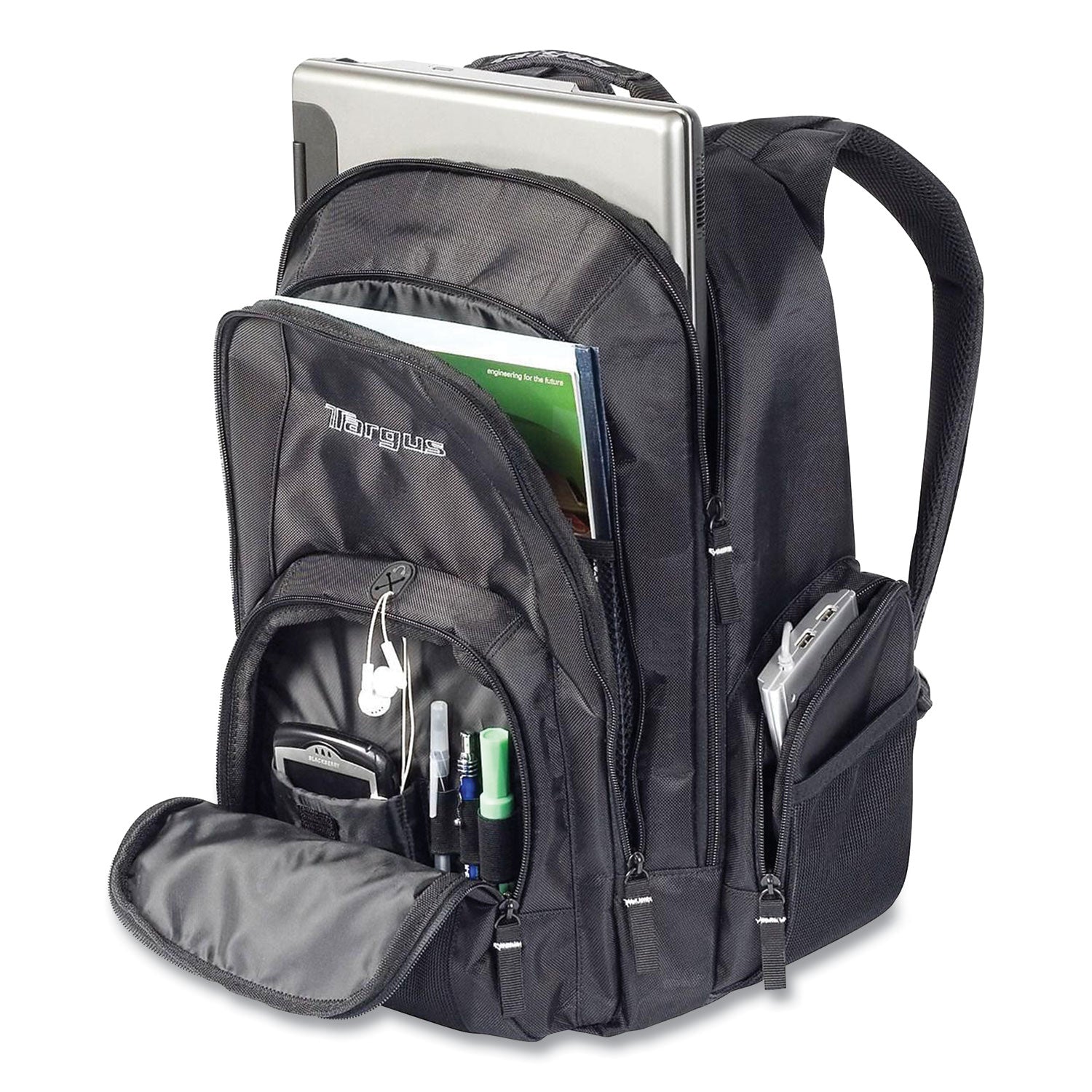 Groove Laptop Backpack, Fits Devices Up to 15.4", Nylon/PVC, 15 x 7 x 18, Black