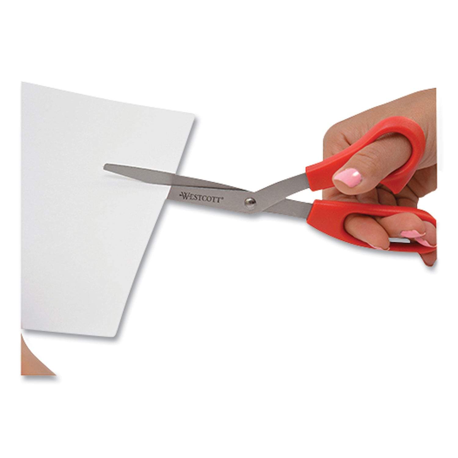 All Purpose Value Stainless Steel Scissors Three Pack, 8" Long, 3" Cut Length, Assorted Color Offset Handles, 3/Pack