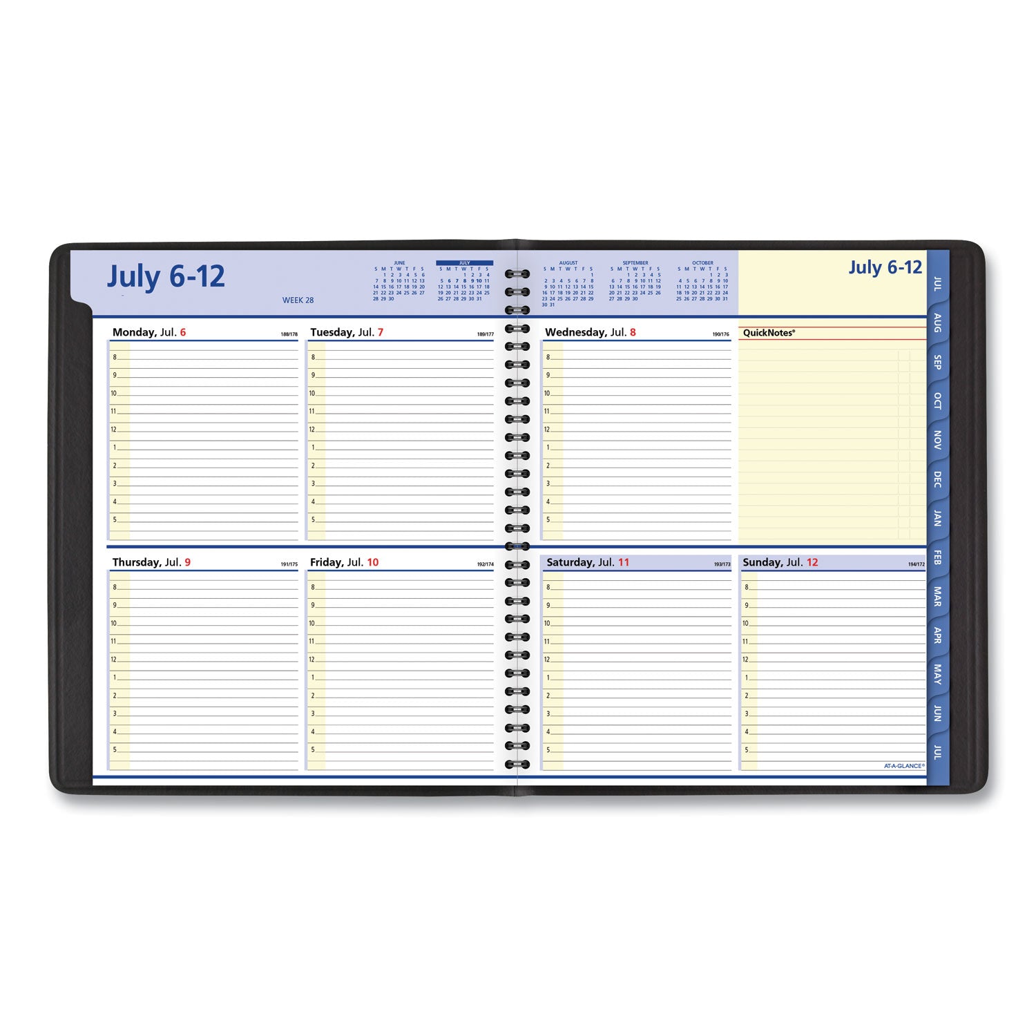 QuickNotes Weekly/Monthly Planner, 10 x 8, Black Cover, 13-Month (July to July): 2023 to 2024