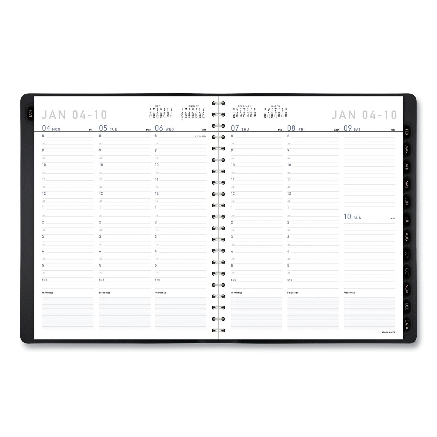 At-A-Glance Contemporary Planner - Large Size - Julian Dates - Weekly, Monthly - 1 Year - January 2024 - December 2024 - 8:00 AM to 5:30 PM - Half-hourly - 1 Week, 1 Month Double Page Layout - 8 1/4" x 11" White Sheet - Wire Bound - Simulated Leather - 2