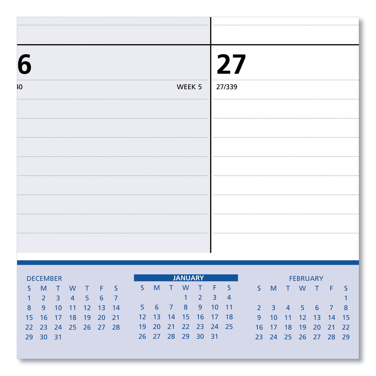 QuickNotes Desk Pad, 22 x 17, White/Blue/Yellow Sheets, Black Binding, Clear Corners, 13-Month (Jan to Jan): 2024 to 2025 - 