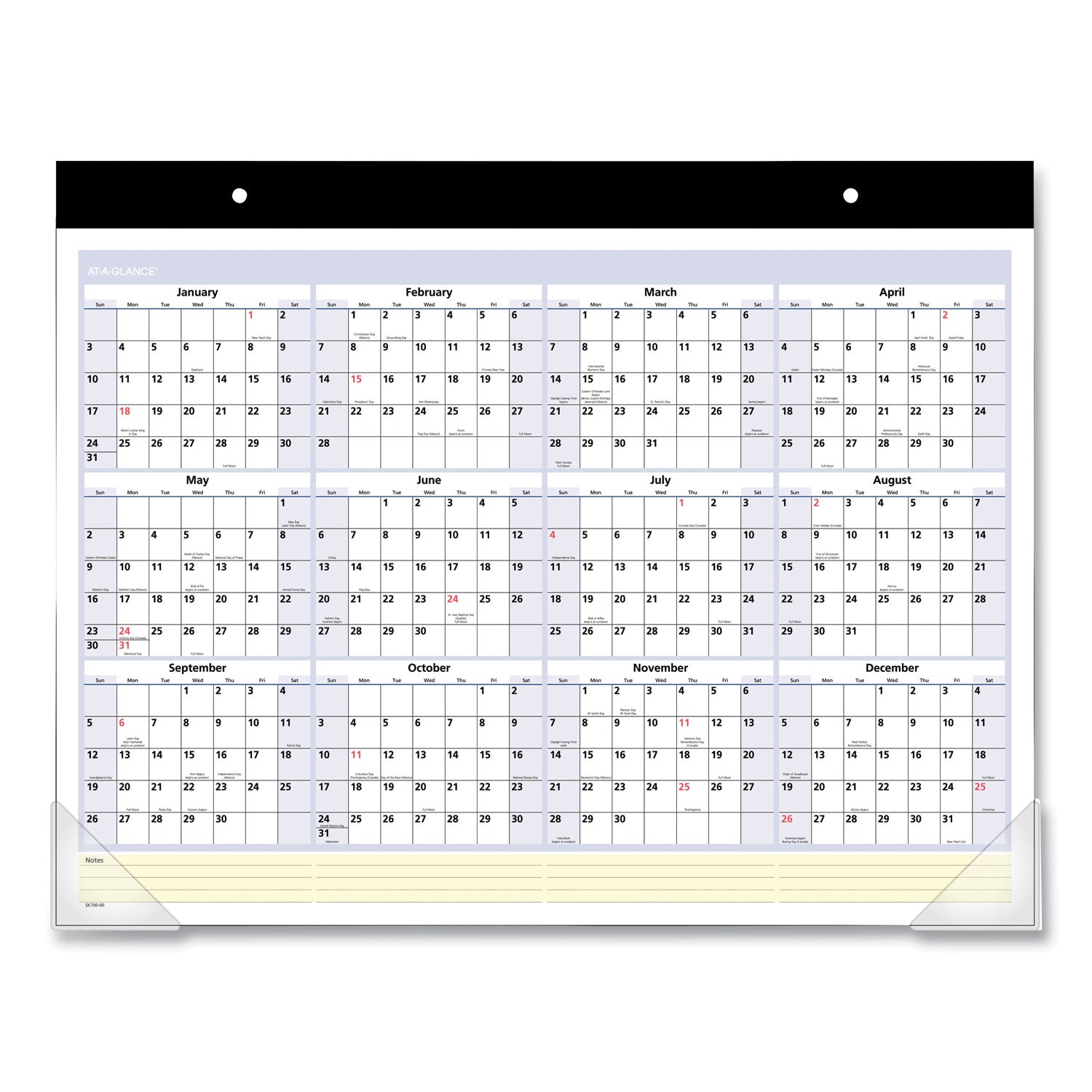 QuickNotes Desk Pad, 22 x 17, White/Blue/Yellow Sheets, Black Binding, Clear Corners, 13-Month (Jan to Jan): 2024 to 2025 - 