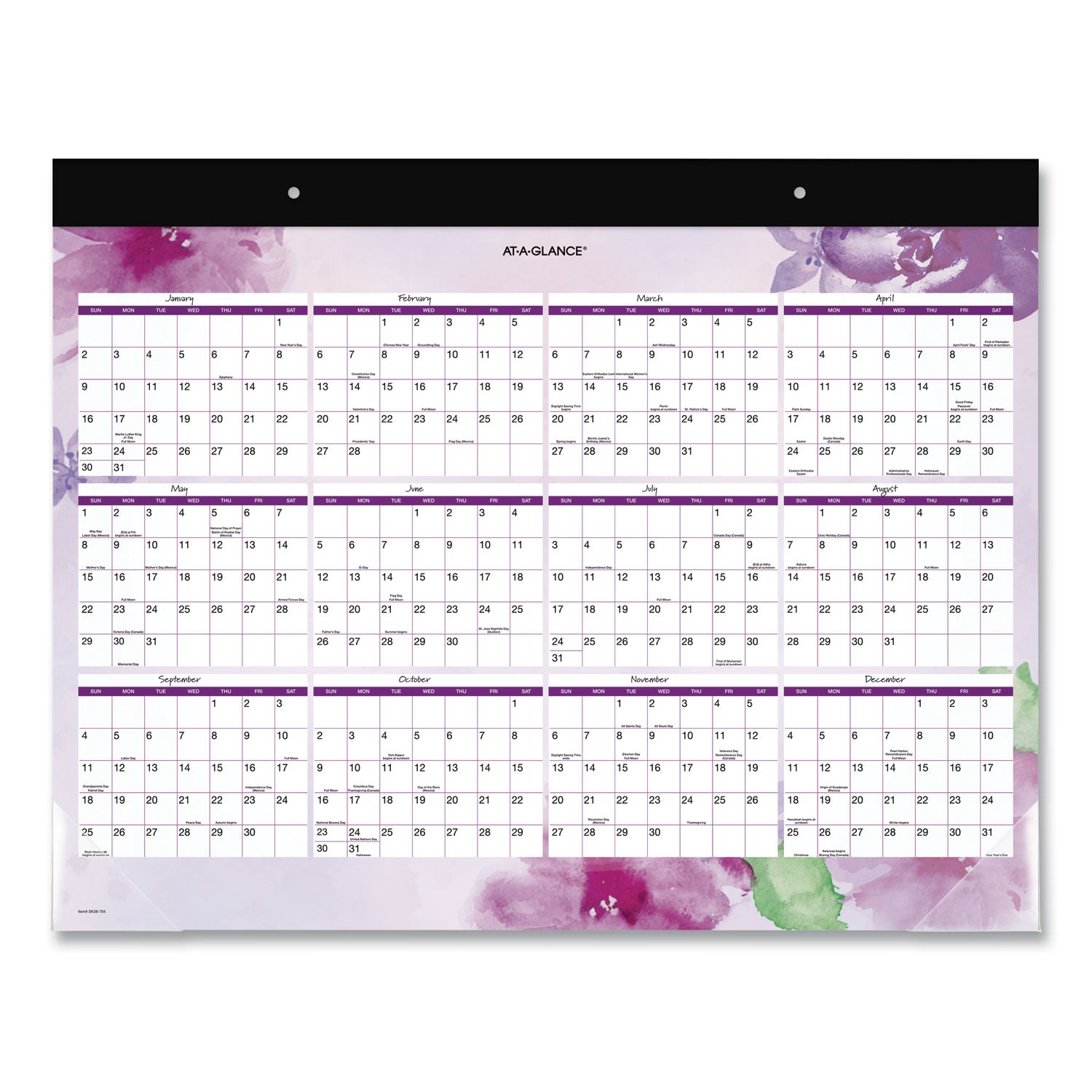 Beautiful Day Desk Pad Calendar, Floral Artwork, 21.75 x 17, Assorted Color Sheets, Black Binding, 12-Month (Jan-Dec): 2024