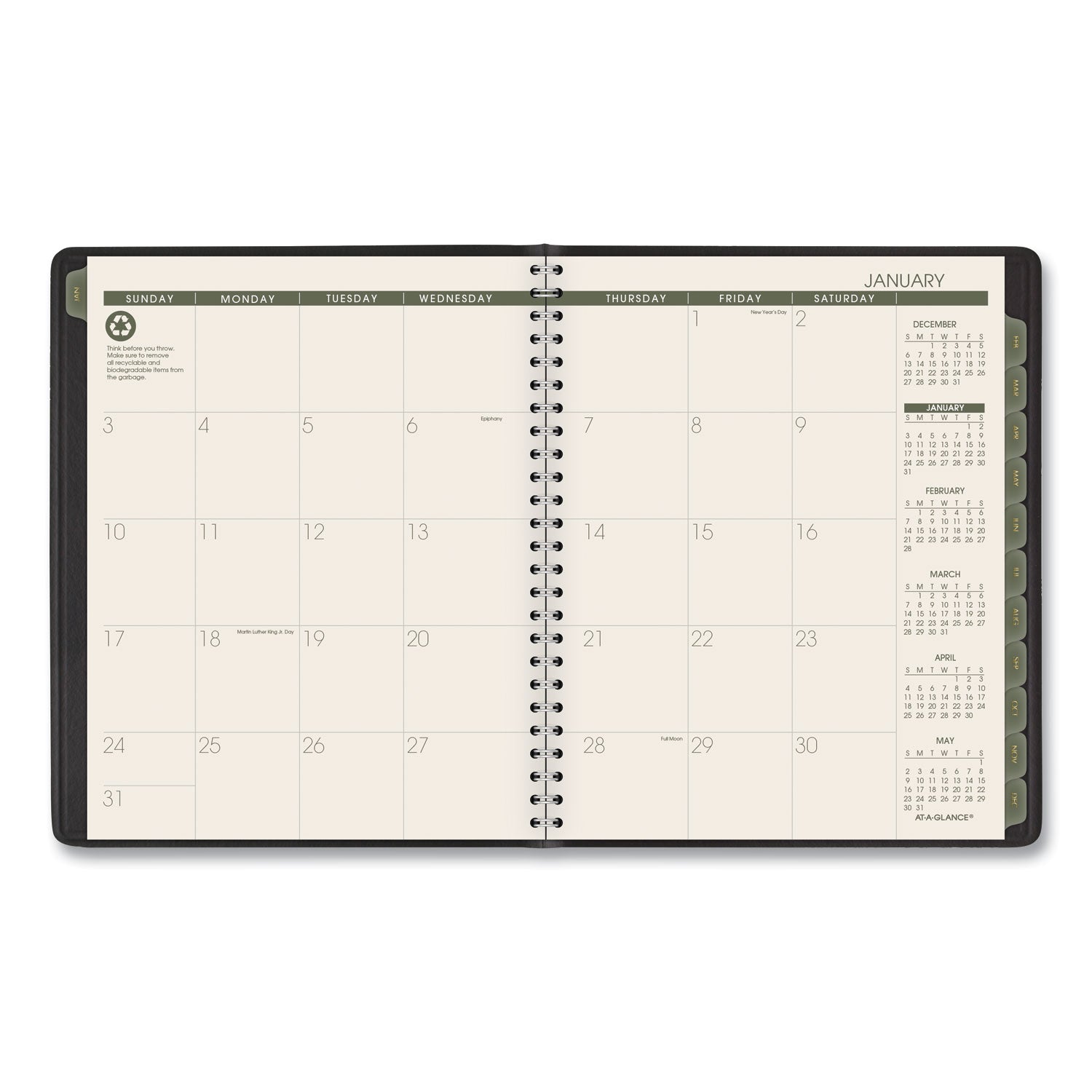 Recycled Monthly Planner with Perforated Memo Section, 8.75 x 7, Black Cover, 12-Month (Jan to Dec): 2024 - 