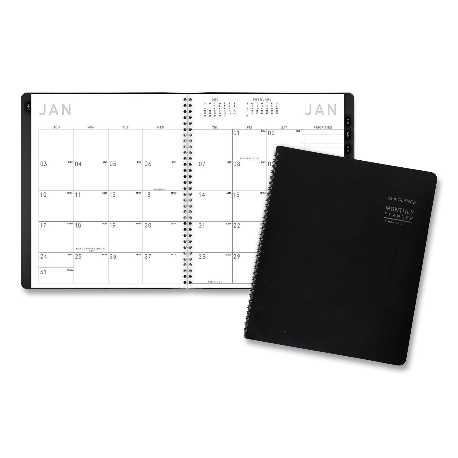 Contemporary Monthly Planner, Premium Paper, 11 x 9, Black Cover, 12-Month (Jan to Dec): 2024 - 1