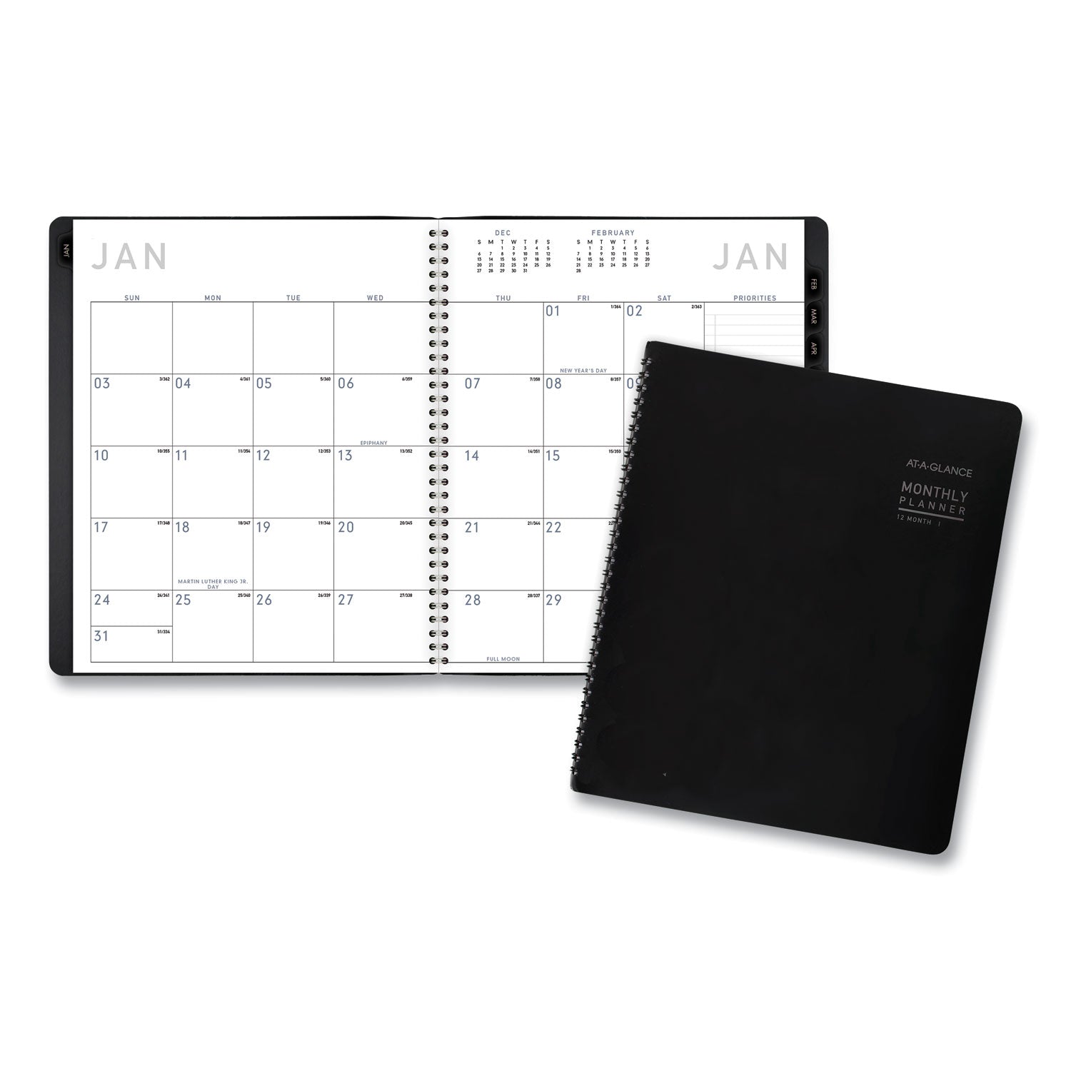 Contemporary Monthly Planner, Premium Paper, 11 x 9, Black Cover, 12-Month (Jan to Dec): 2024 - 