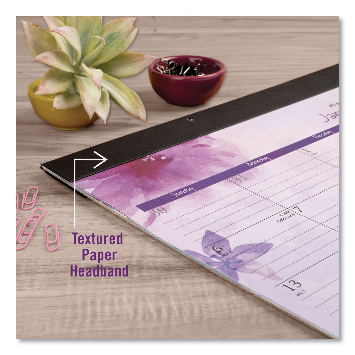 Beautiful Day Desk Pad Calendar, Floral Artwork, 21.75 x 17, Assorted Color Sheets, Black Binding, 12-Month (Jan-Dec): 2024