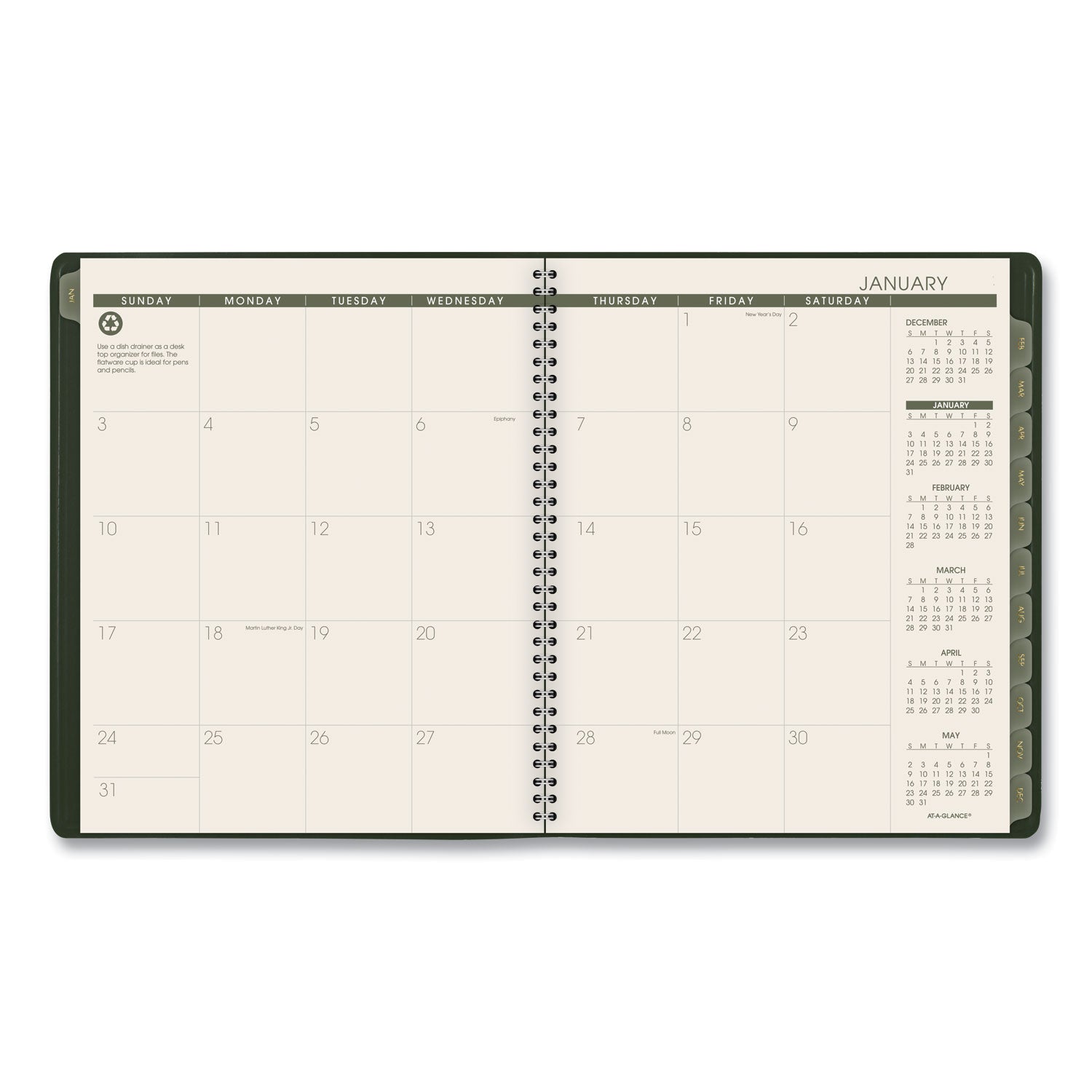 Recycled Monthly Planner, 11 x 9, Green Cover, 13-Month (Jan to Jan): 2024 to 2025 - 2